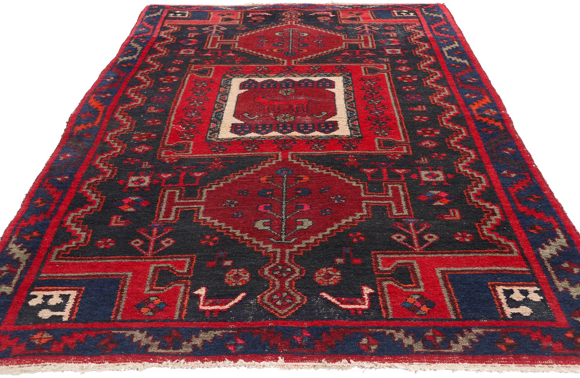 Mid-Century moderno Tappeto Nahavand Hamadan rosso persiano d'epoca in vendita