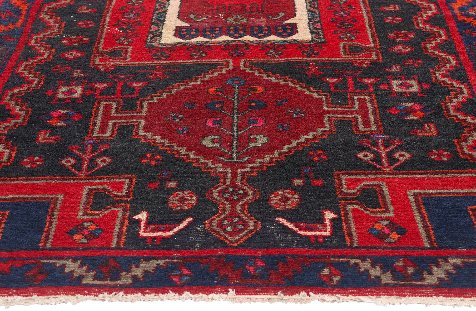 Annodato a mano Tappeto Nahavand Hamadan rosso persiano d'epoca in vendita