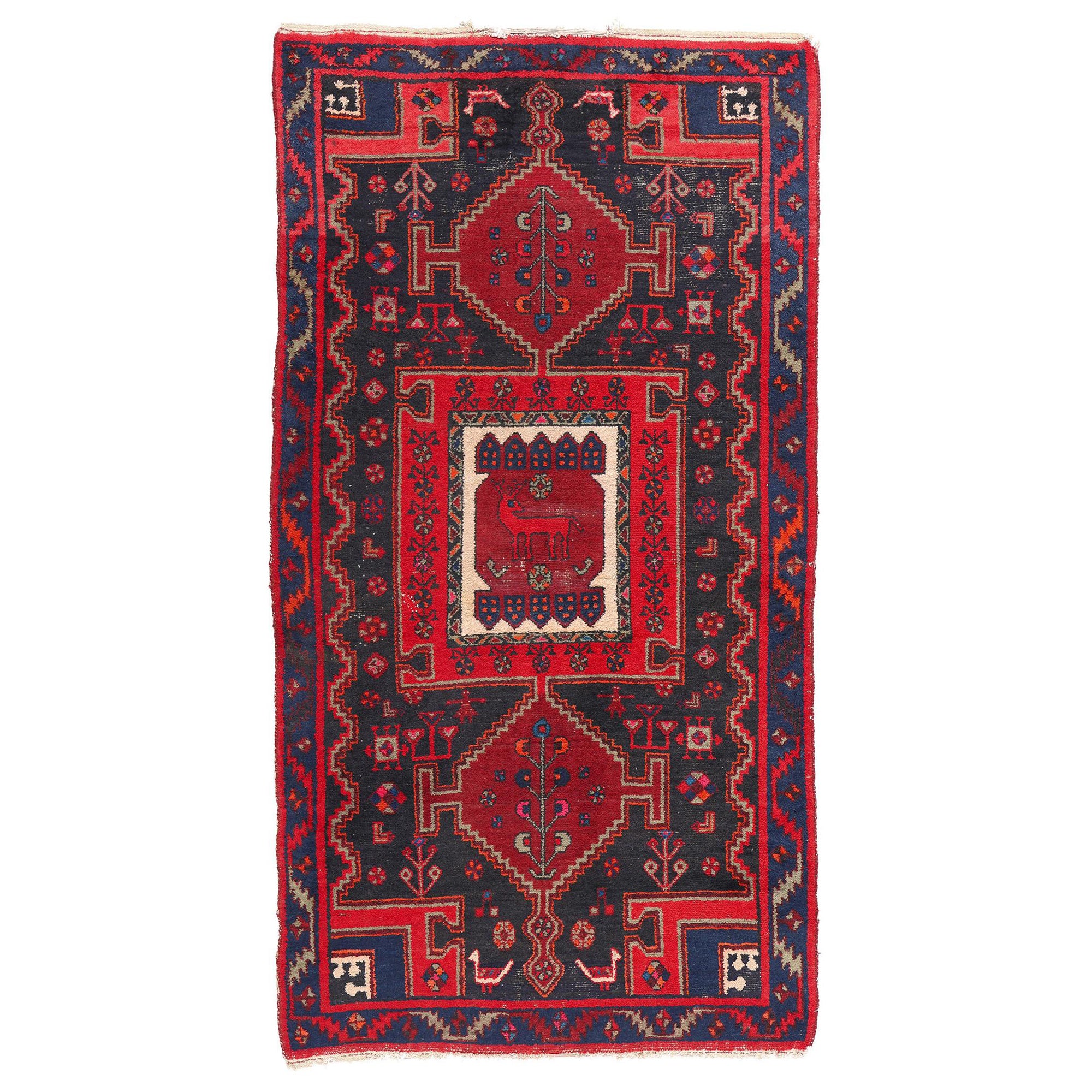 Tapis persan rouge Nahavand Hamadan vintage