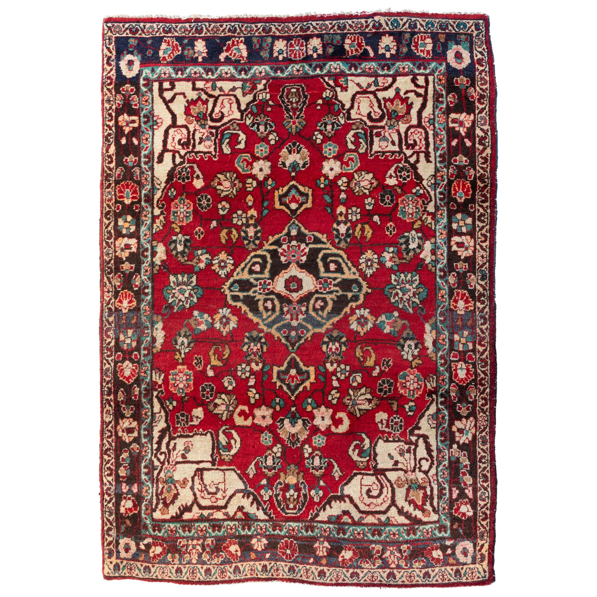 Petit tapis persan rouge Sarouk vintage en vente