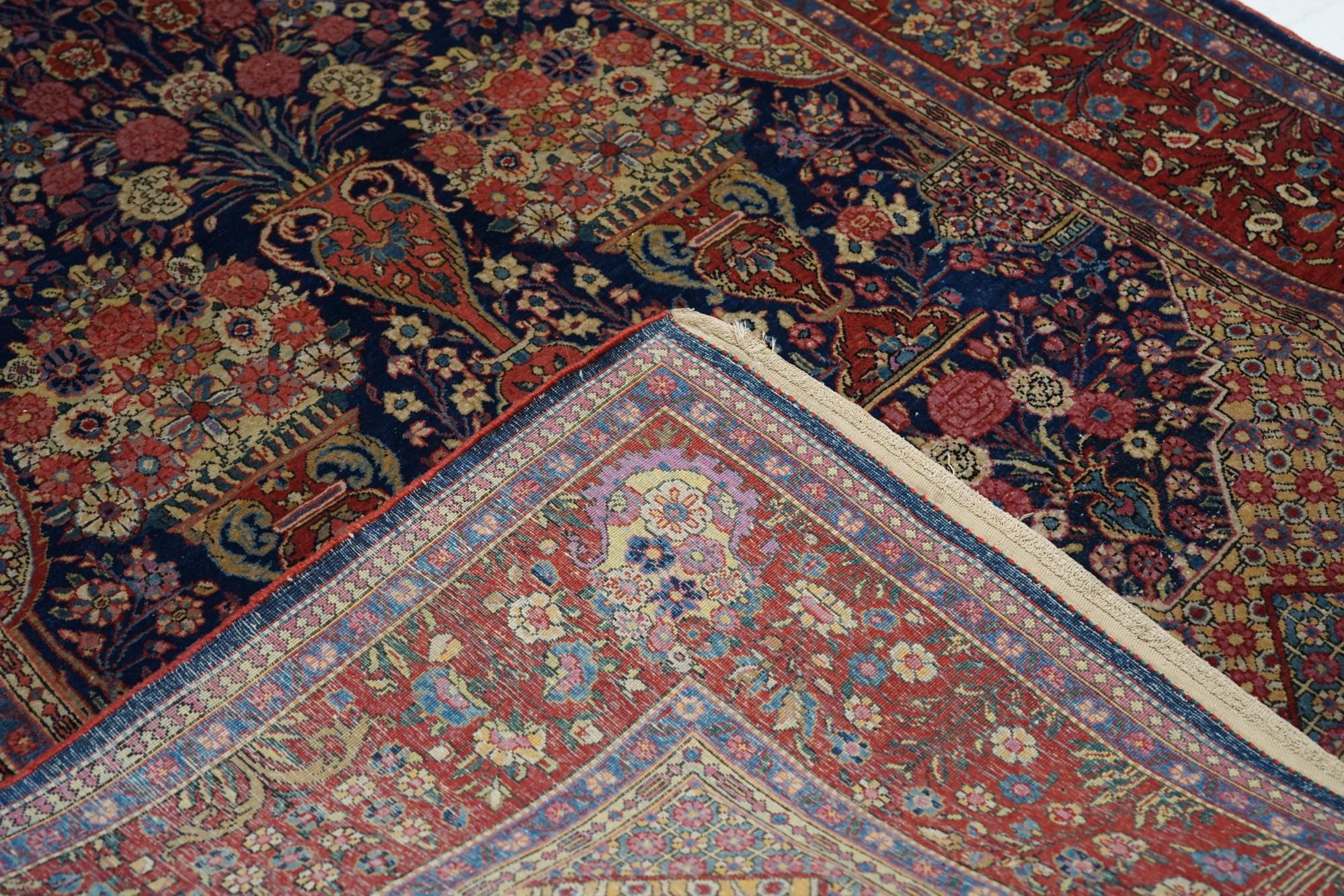 Feiner antiker persischer Dabir Kashan Teppich 4'3'' x 7'0