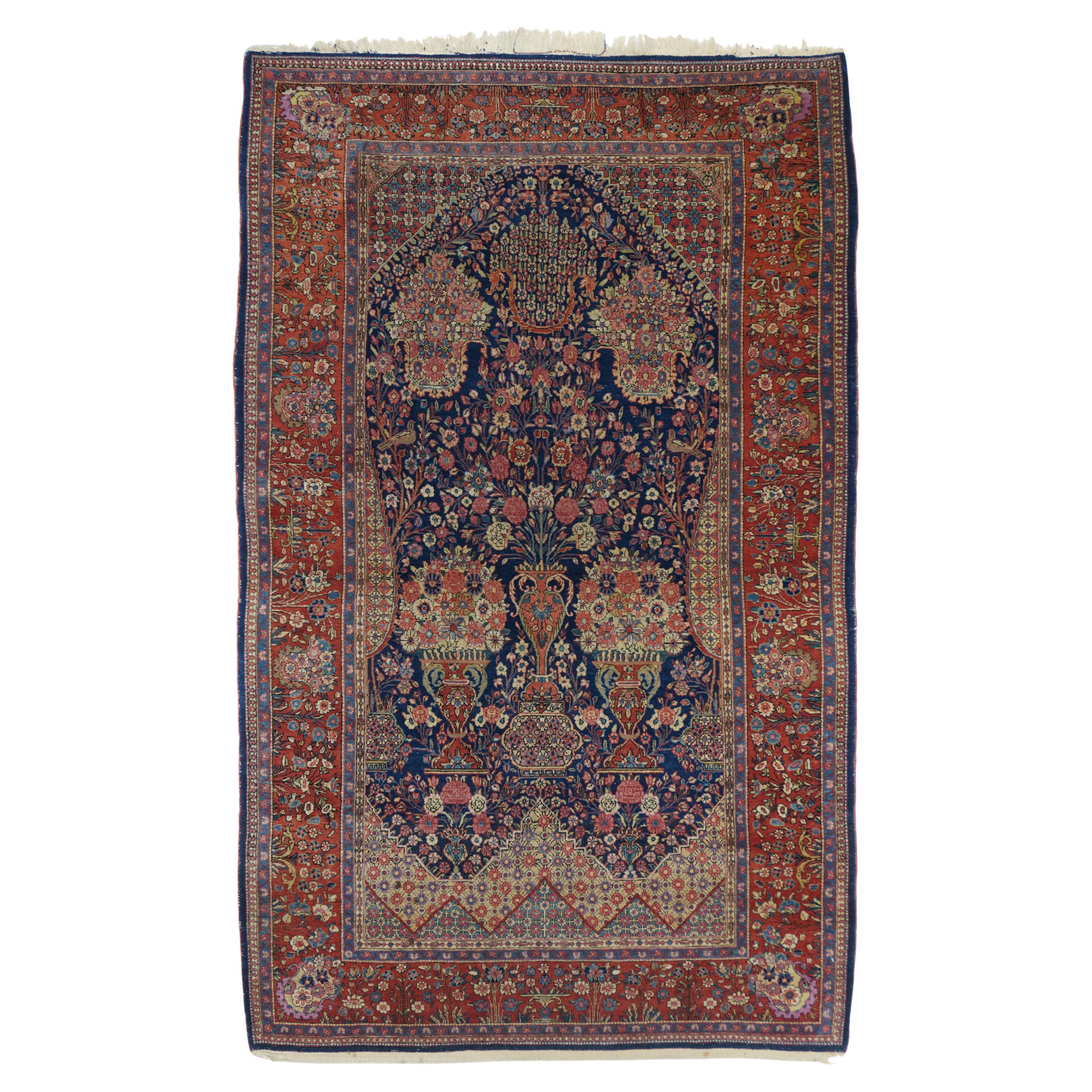 Feiner antiker persischer Dabir Kashan Teppich 4'3'' x 7'0" im Angebot