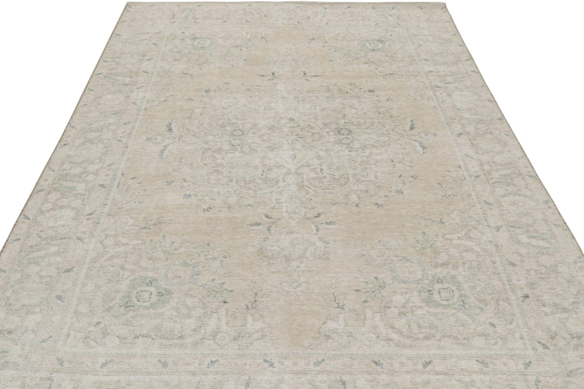 Hand-Knotted Vintage Persian rug Beige, White and Gray Transitional Patterns by Rug & Kilim For Sale