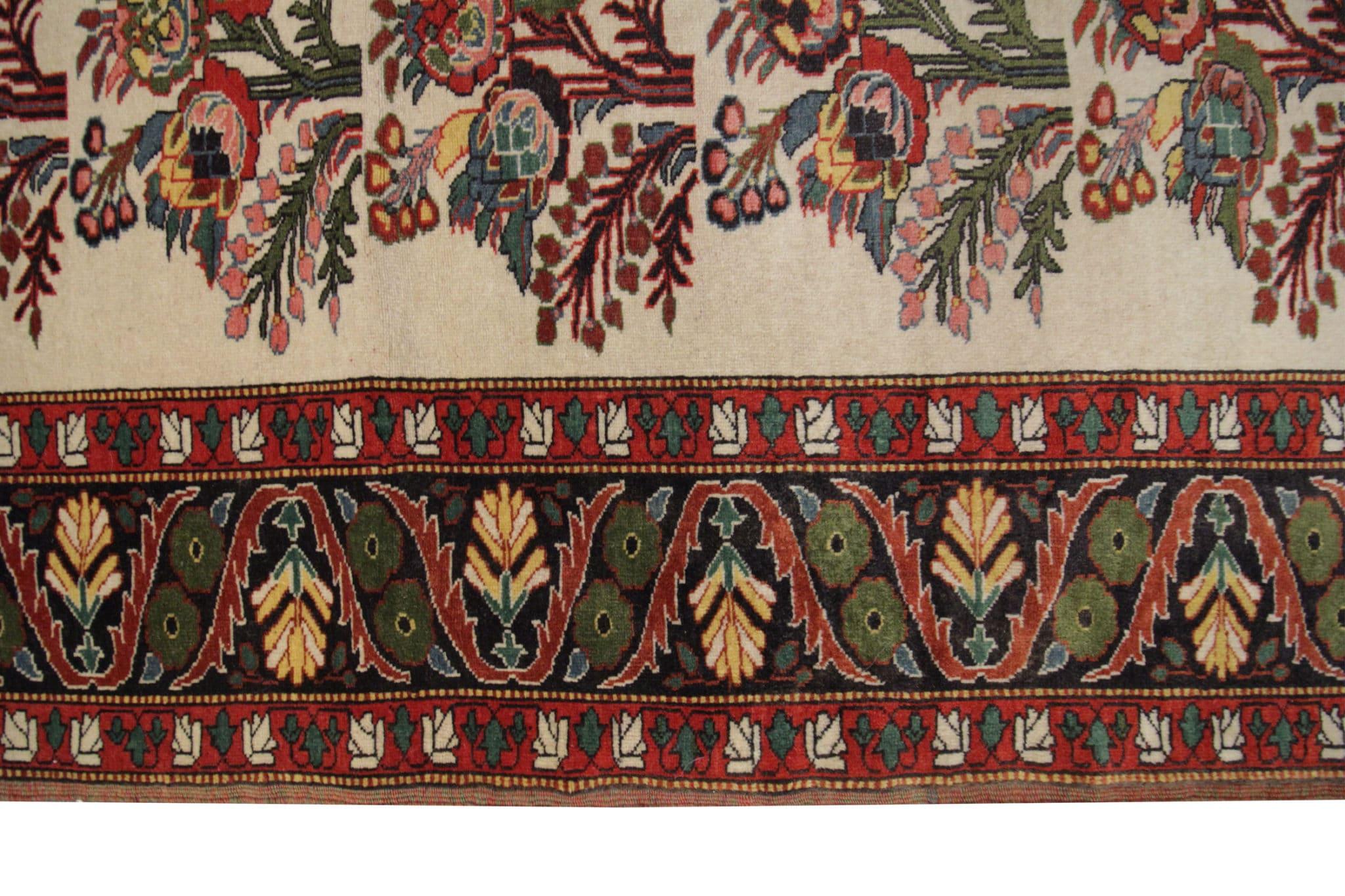 Persian Vintage Rug Cream Handmade Carpet Rustic Ghoochan Fine Lambs Wool Rug For Sale