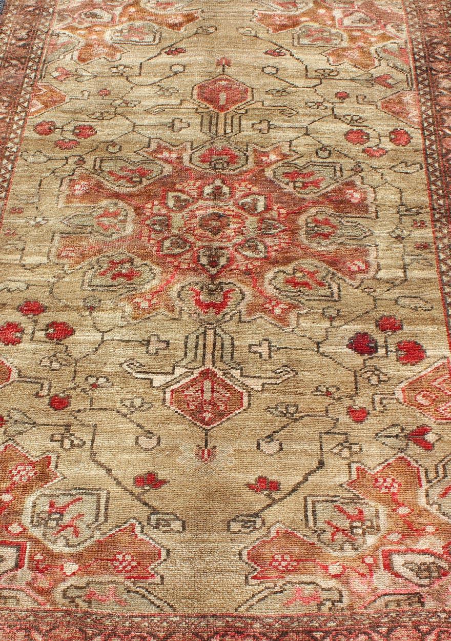 Vintage Persian Rug with Tribal Design in Beautiful Green and Coral Colors 4