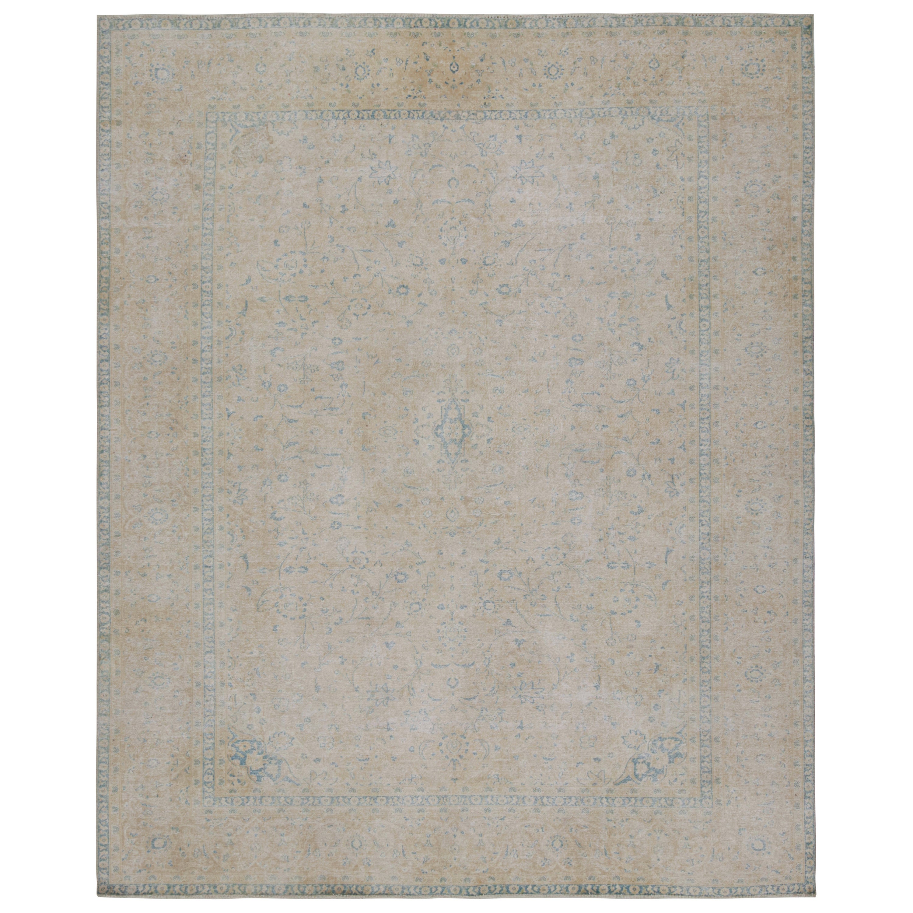 Vintage Persian rug in Beige-Blue Floral Patterns by Rug & Kilim