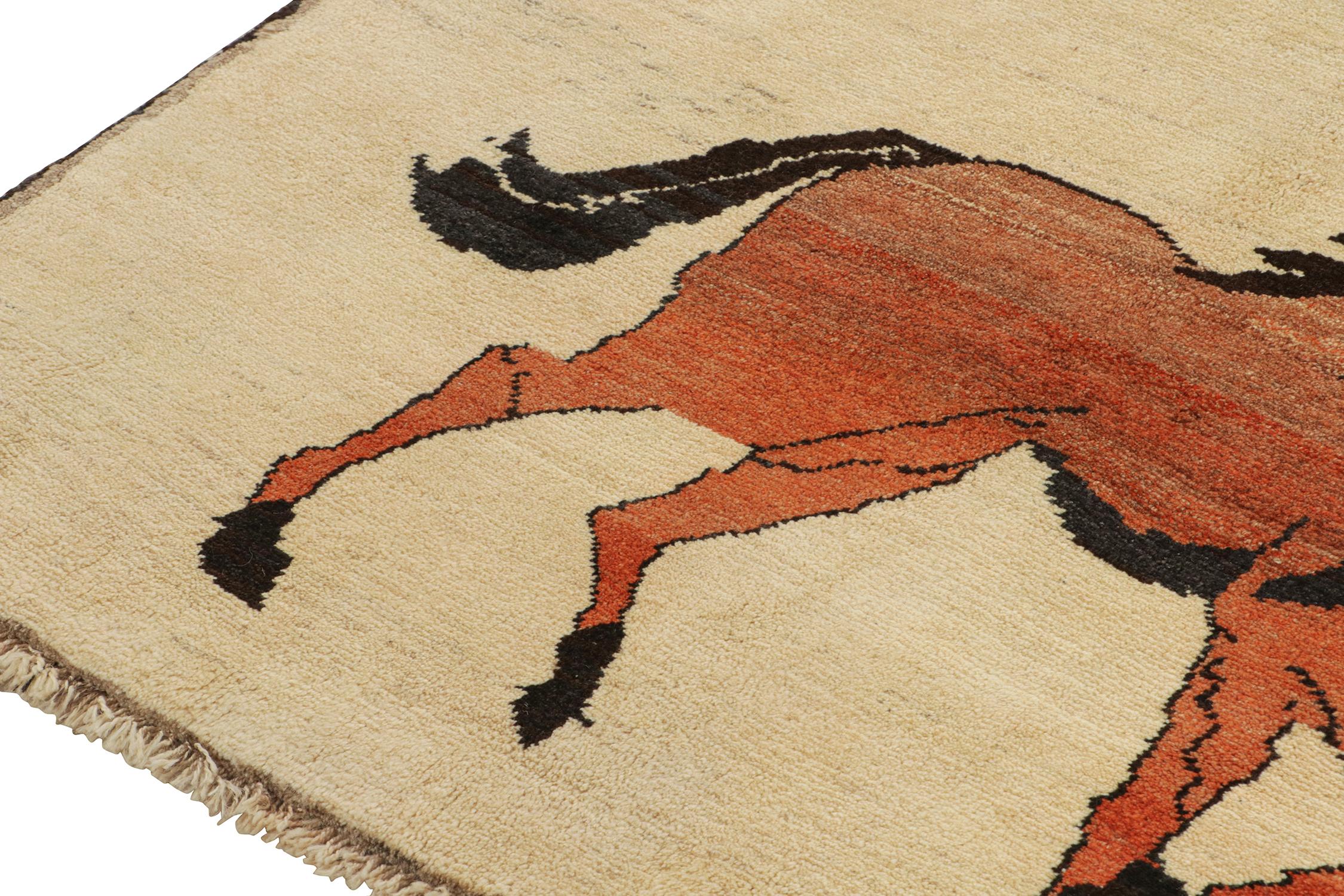 Vintage Persian rug in Beige with Horse Pictorials by Rug & Kilim In Good Condition For Sale In Long Island City, NY