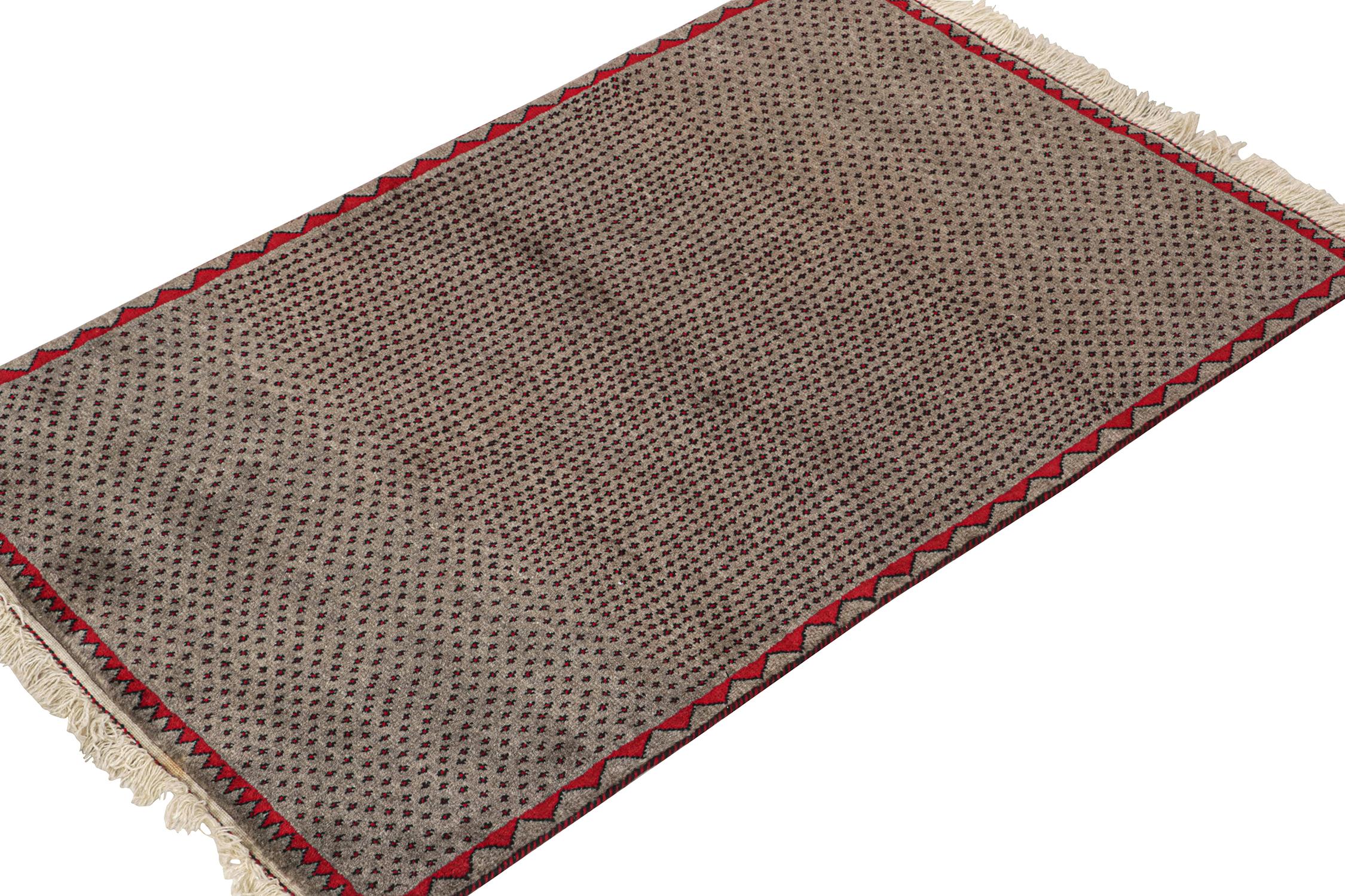 Tribal Vintage Persian Rug in Beige with Red & Black Geometric Patterns by Rug & Kilim For Sale