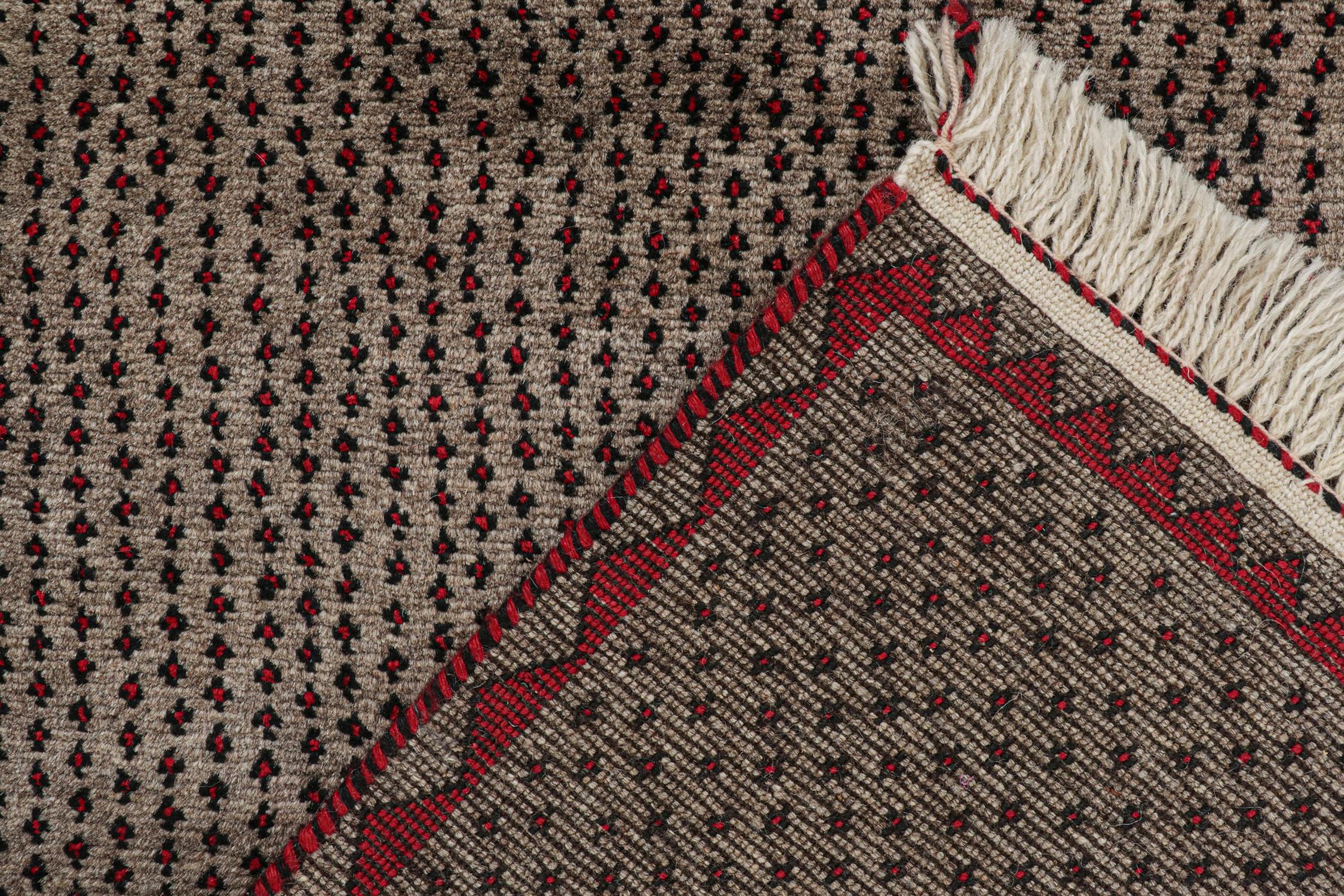 Wool Vintage Persian Rug in Beige with Red & Black Geometric Patterns by Rug & Kilim For Sale