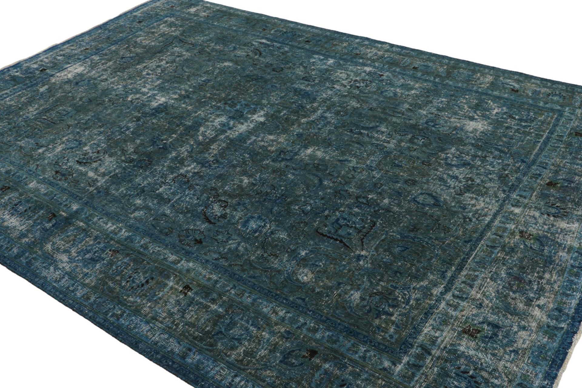 From a special new collection of overdyed rugs, a 9×12 vintage Persian rug hand-knotted in wool circa 1970-1980.

On the Design:

This vintage rug has been given a particular wash to give it this old-world look and muted style of pattern. Teal