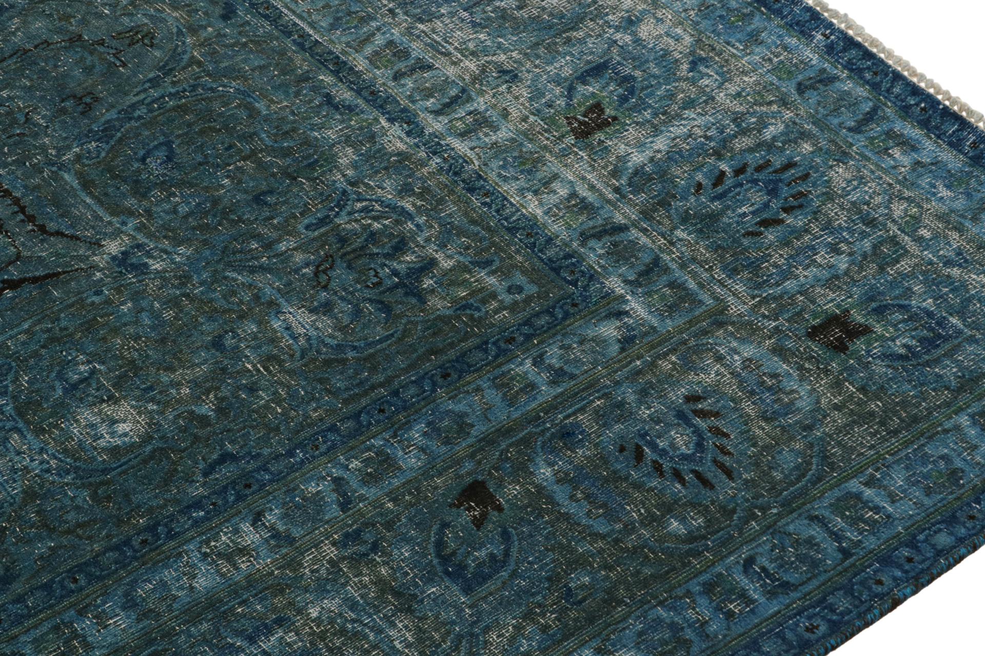 Late 20th Century Vintage Persian Rug With Blue Floral Patterns, From Rug & Kilim For Sale