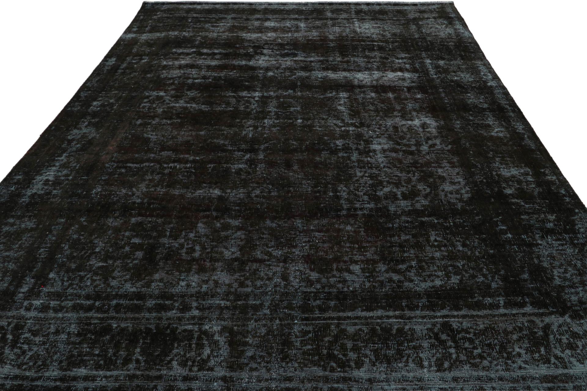 Hand-Knotted Vintage Persian Rug in Black and Ice Blue Tones, From Rug & Kilim For Sale