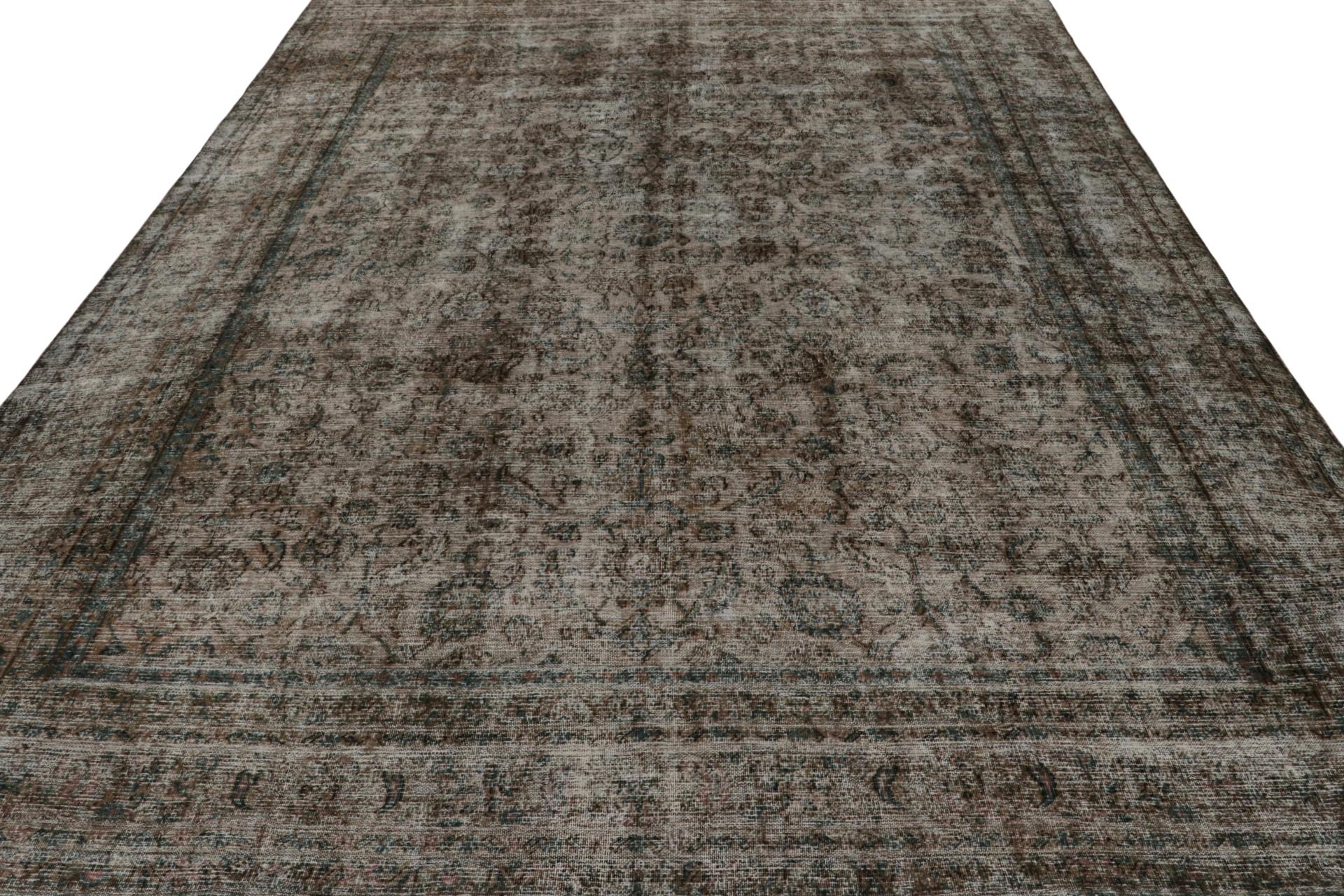 Hand-Knotted Vintage Persian Rug in Brown and Blue With Floral Patterns, From Rug & Kilim For Sale