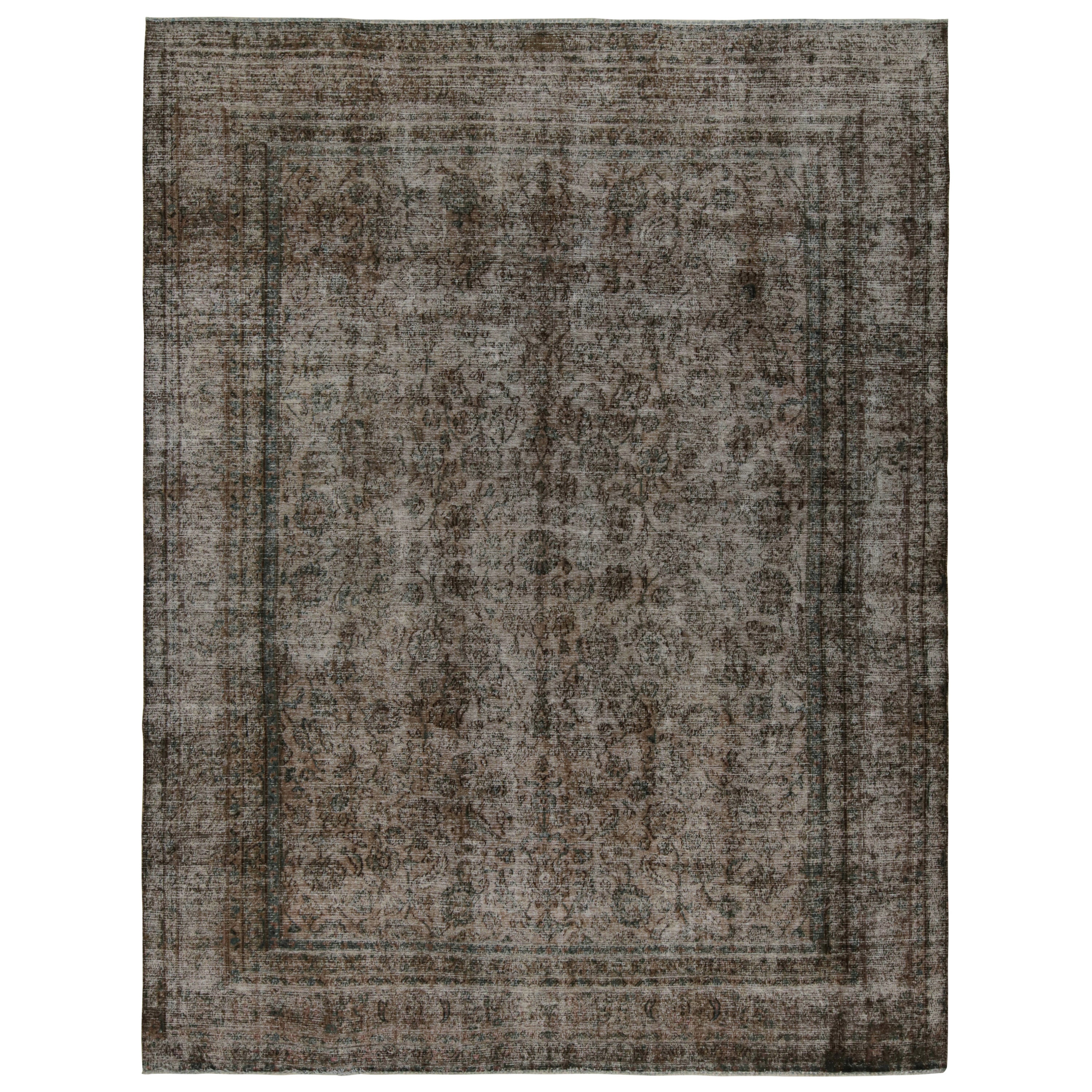 Vintage Persian Rug in Brown and Blue With Floral Patterns, From Rug & Kilim