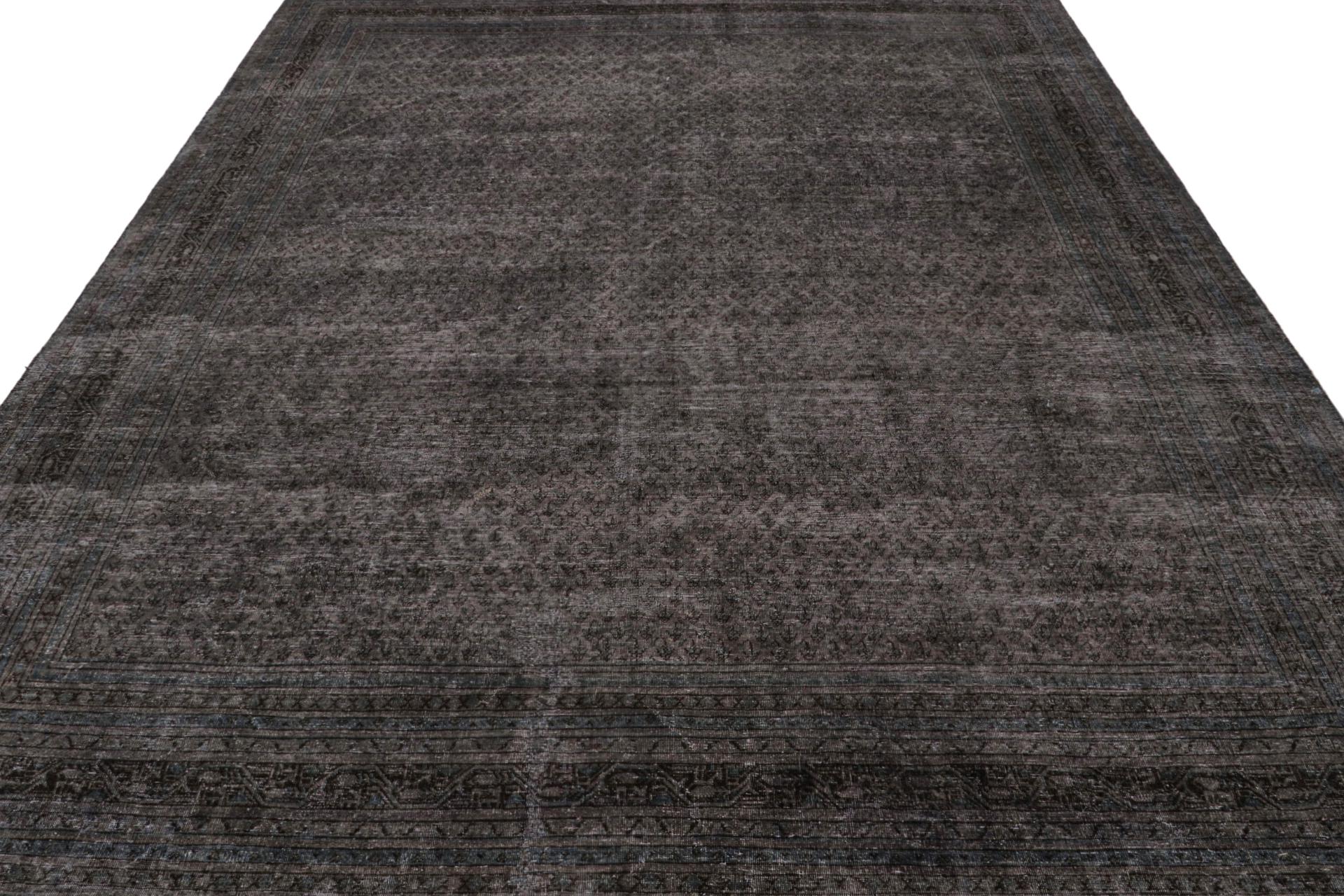 Hand-Knotted Vintage Persian Rug in Gray With Blue Geometric Patterns, From Rug & Kilim For Sale