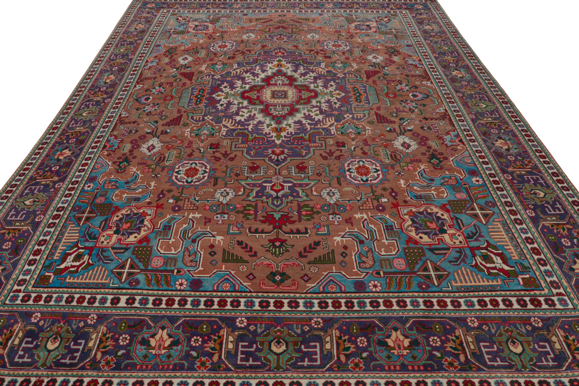 Indian Vintage Persian rug in Indigo, Beige-Brown Patterns by Rug & Kilim For Sale
