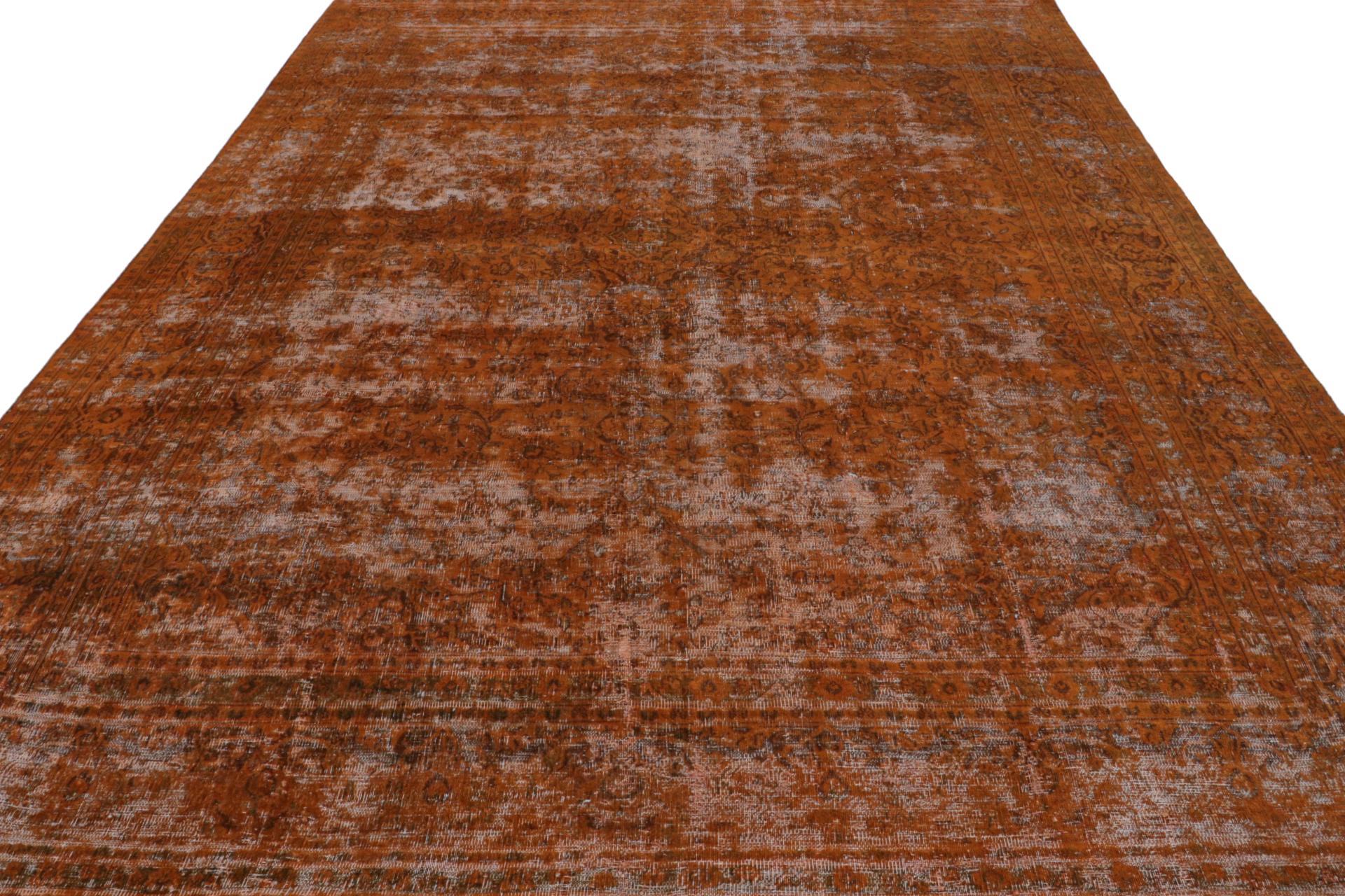 Hand-Knotted Vintage Persian Rug in Rust Orange and Brown Floral Patterns, From Rug & Kilim For Sale