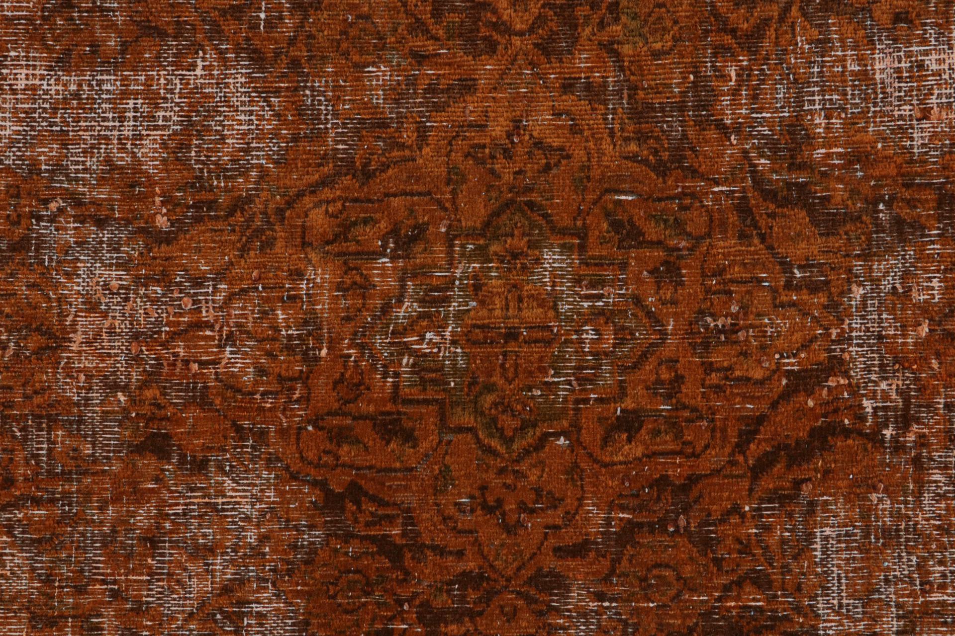 Wool Vintage Persian Rug in Rust Orange and Brown Floral Patterns, From Rug & Kilim For Sale