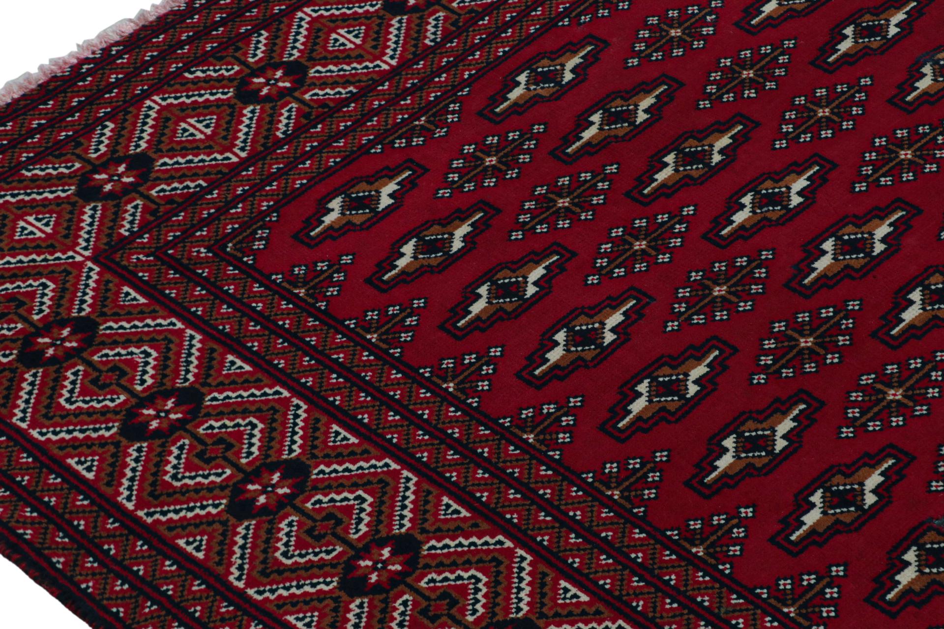 Late 20th Century Vintage Persian rug in Red with Beige-Brown Geometric Patterns by Rug & Kilim For Sale