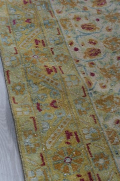 Vintage Persian Rug rosette repeat on celadon field