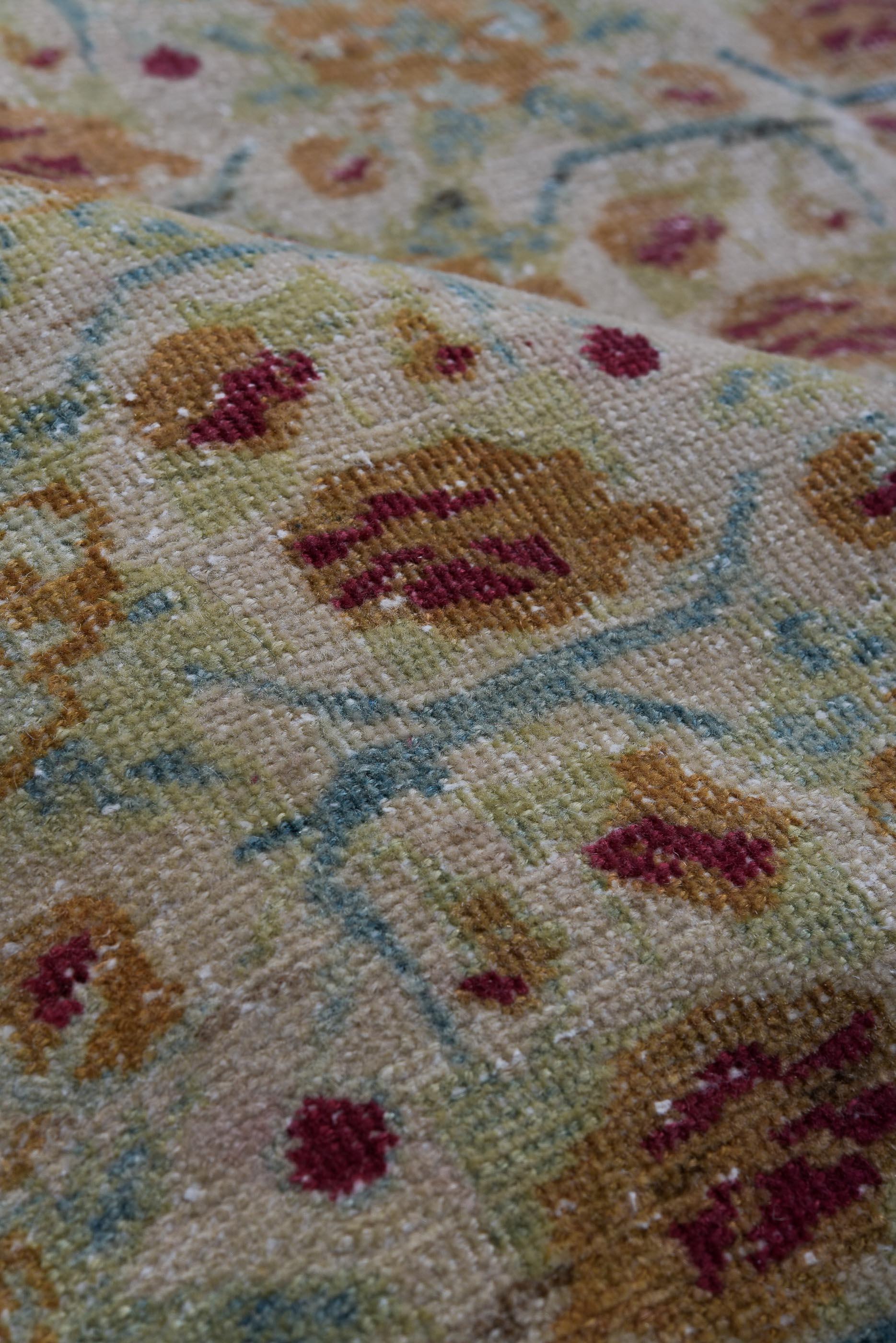 Vintage Persian Rug rosette repeat on celadon field In Good Condition For Sale In New York, NY