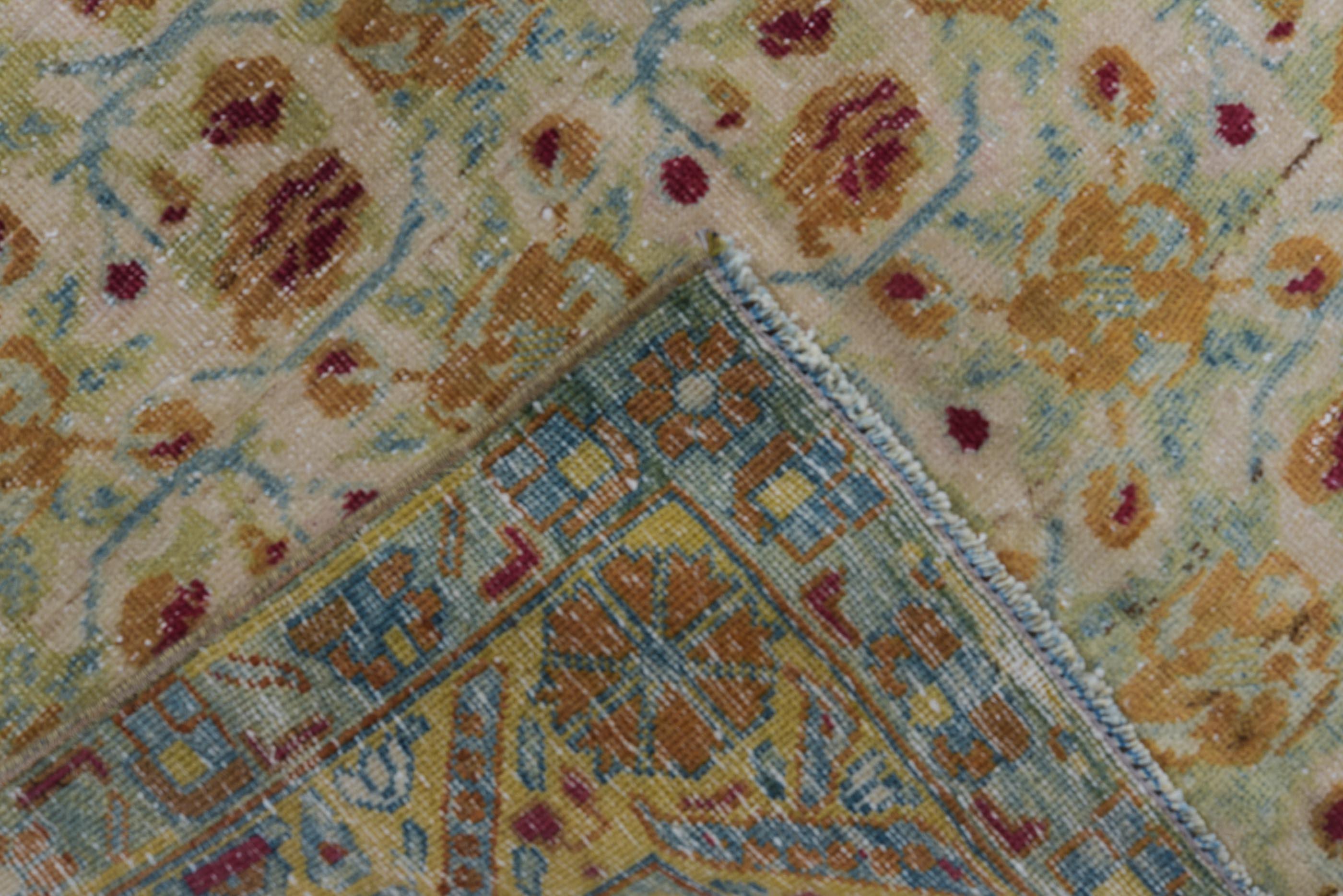 20th Century Vintage Persian Rug rosette repeat on celadon field For Sale