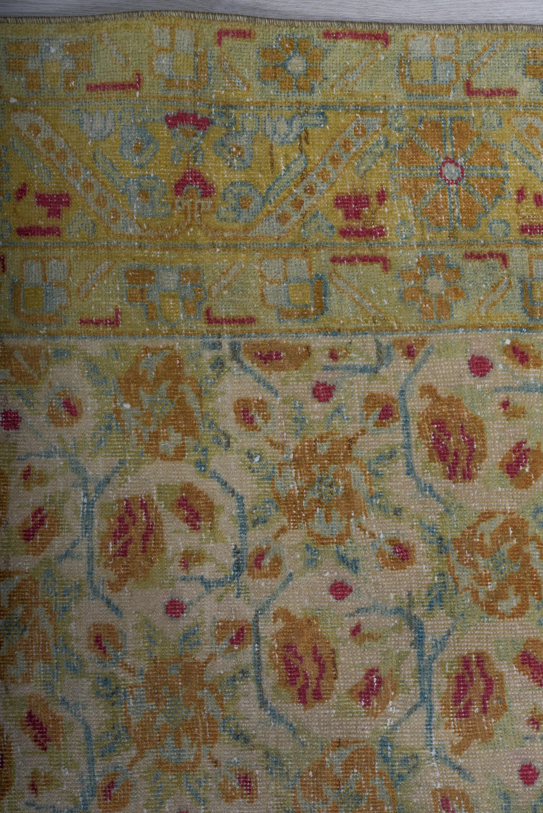 Wool Vintage Persian Rug rosette repeat on celadon field For Sale
