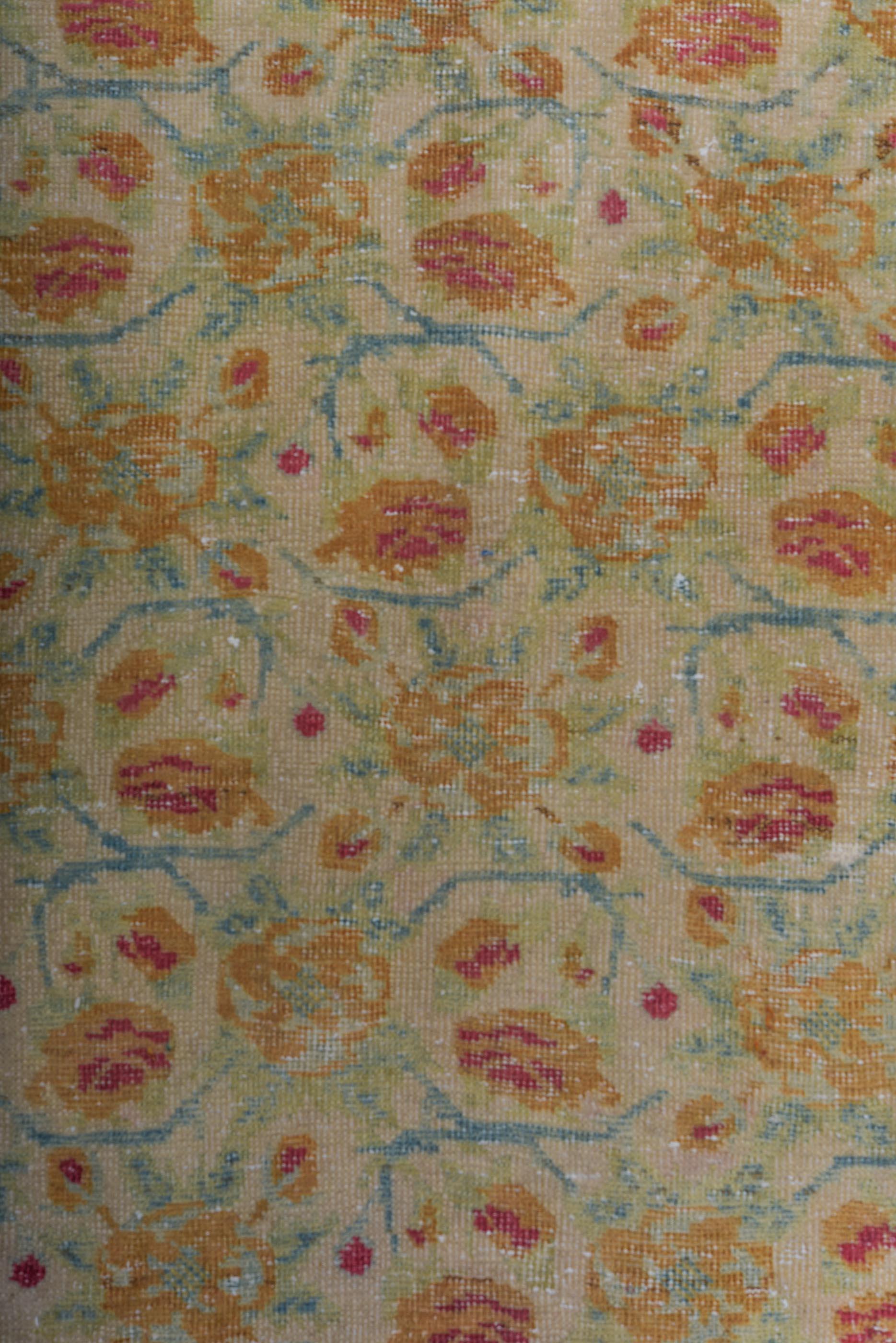 Vintage Persian Rug rosette repeat on celadon field For Sale 1