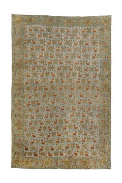 Vintage Persian Rug rosette repeat on celadon field
