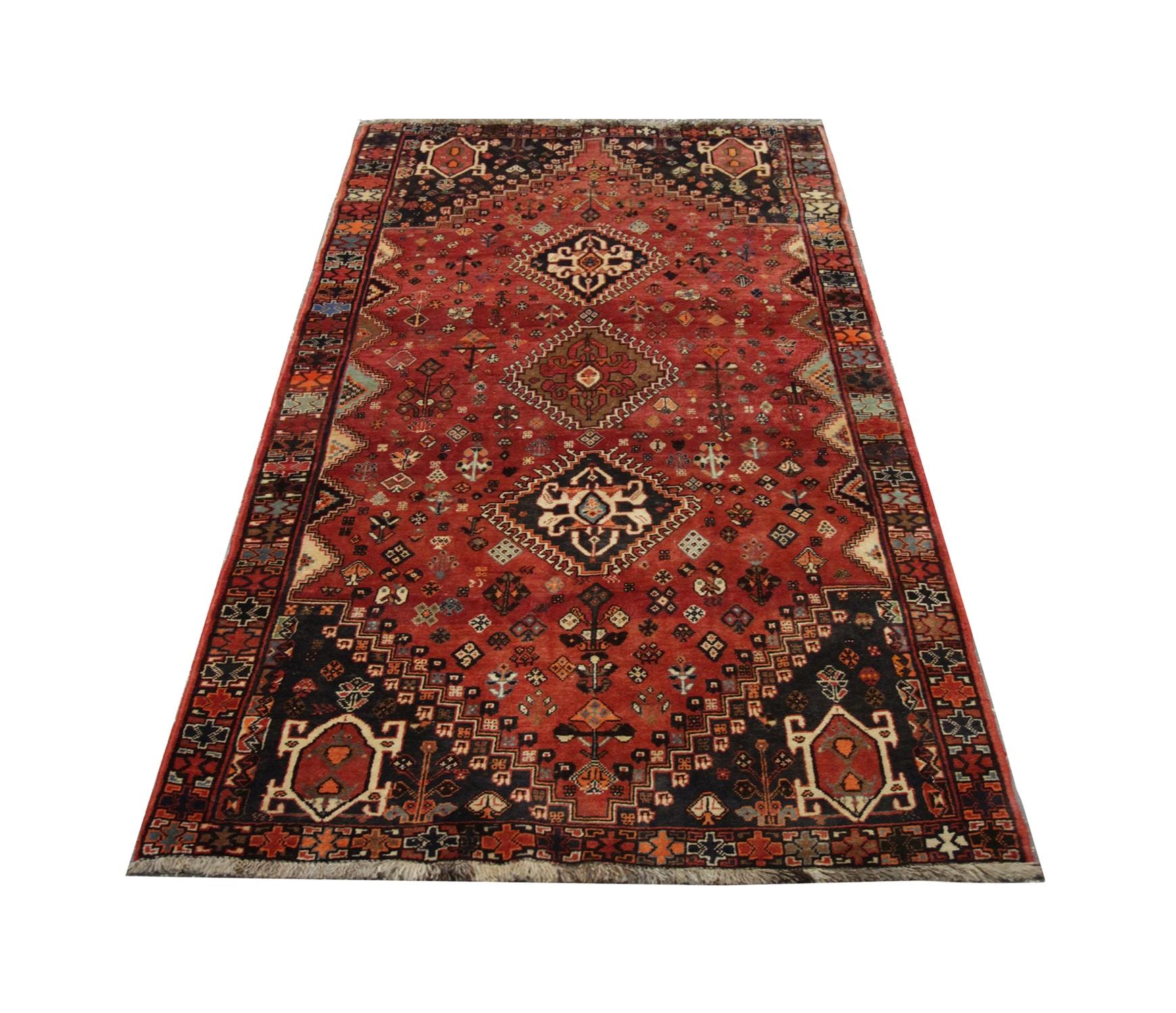 Handgefertigter Vintage-Teppich Shiraz Qashqai Stammes-Wohnzimmerteppich Qashqai im Zustand „Hervorragend“ im Angebot in Hampshire, GB