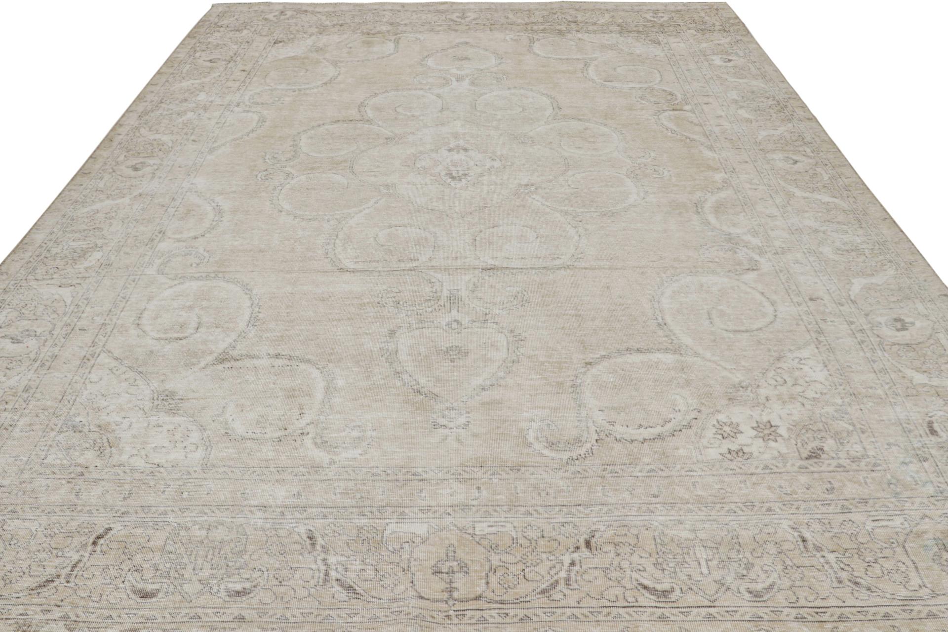 Hand-Knotted Vintage Persian Rug in Beige With Floral Medallion, From Rug & Kilim For Sale