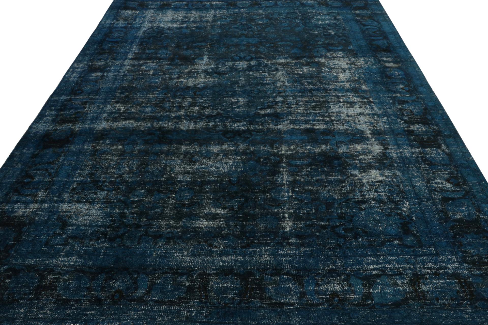 Hand-Knotted Vintage Persian rug with Blue and Black Transitional Patterns by Rug & Kilim For Sale