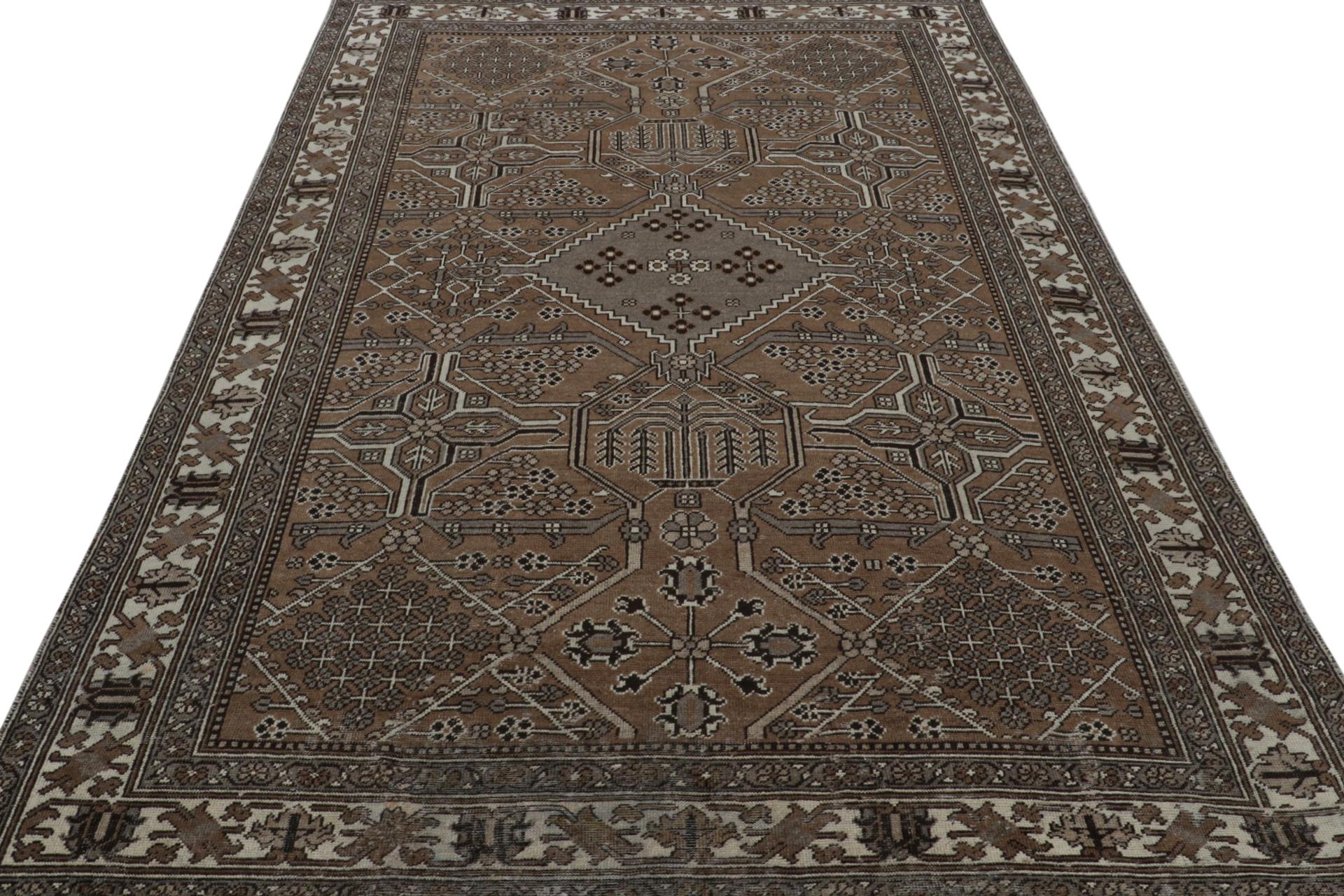 Hand-Knotted Vintage Persian rug with Brown and Gray Transitional Patterns by Rug & Kilim For Sale