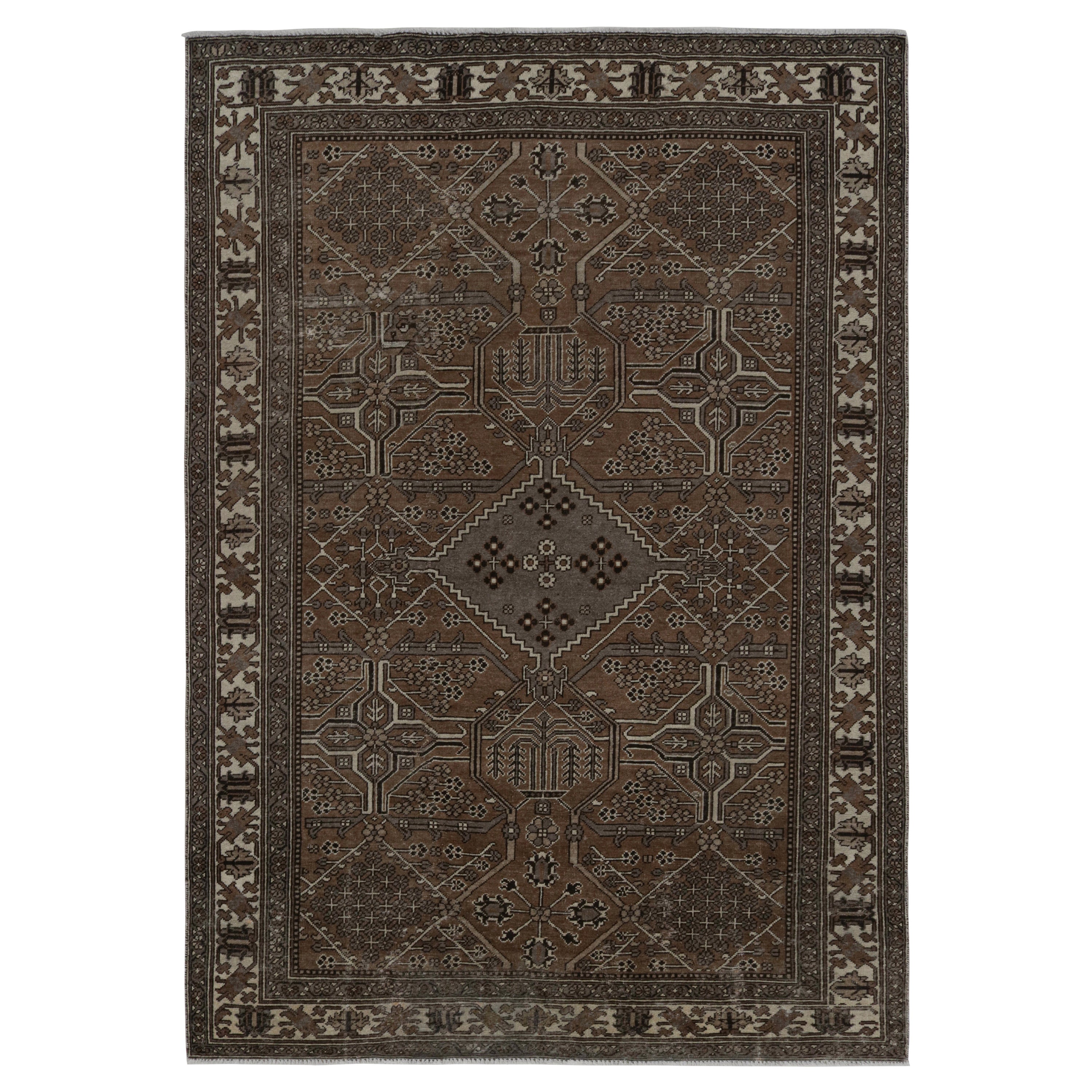 Vintage Persian rug with Brown and Gray Transitional Patterns by Rug & Kilim For Sale