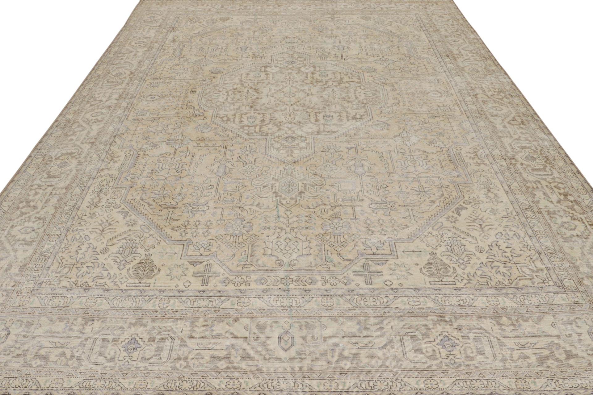 Hand-Knotted Vintage Persian rug with Brown-Gold Transitional Patterns by Rug & Kilim For Sale