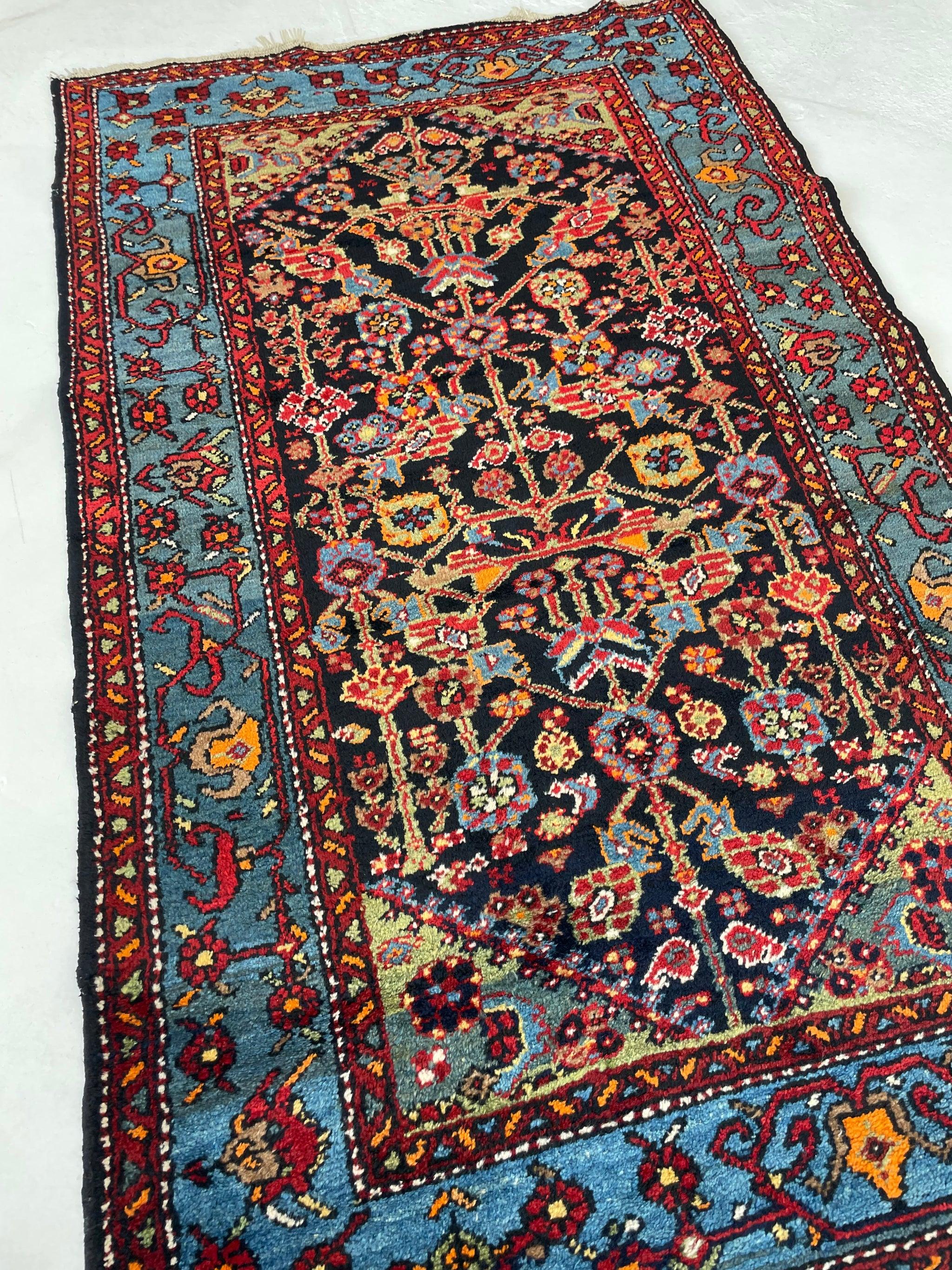 Plush Vintage Persian Rug with Amazing Blues & Greens in All-Over Lattice Design 

About: This is a wonderful piece with such unique characteristics and color.  The ice blue border is incredible, and the deepest of deep indigo to black field anchors