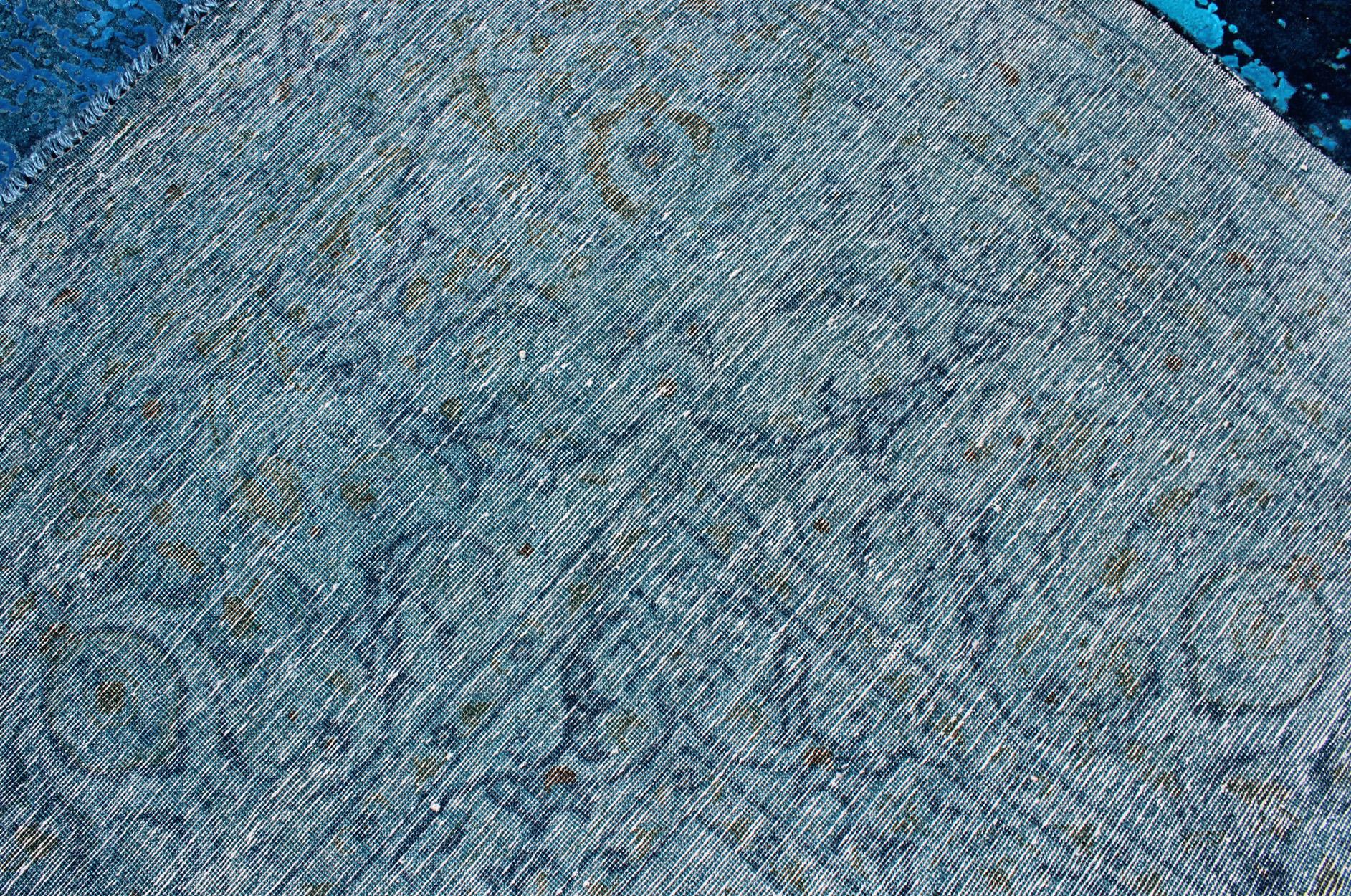 Vintage Persian Rug with Modern Overdyed Design in Shades of Blue, Green, Teal 5