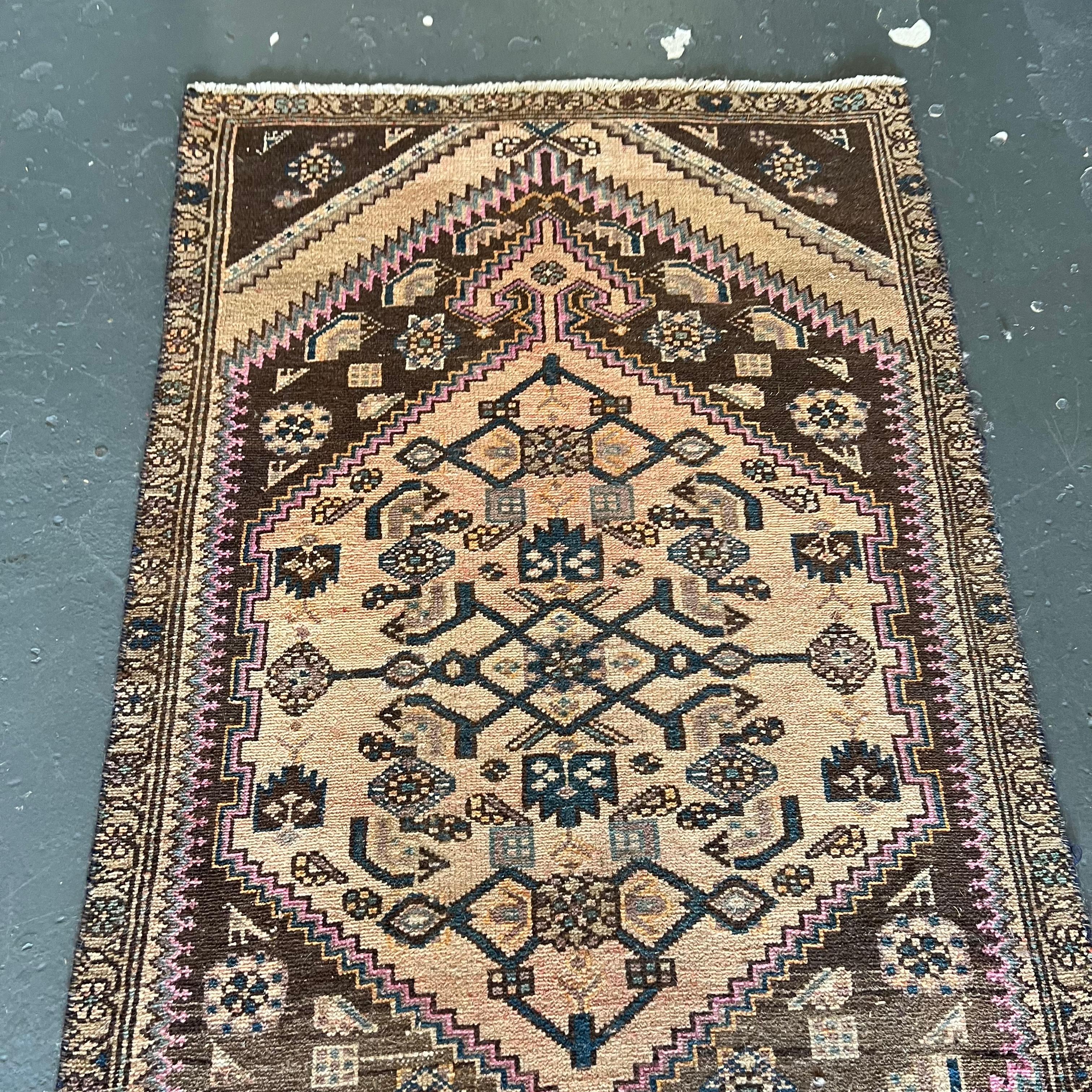 Vintage Persian Runner, Beige, Brown, Purple, Blue Hues In Good Condition For Sale In Asheville, NC