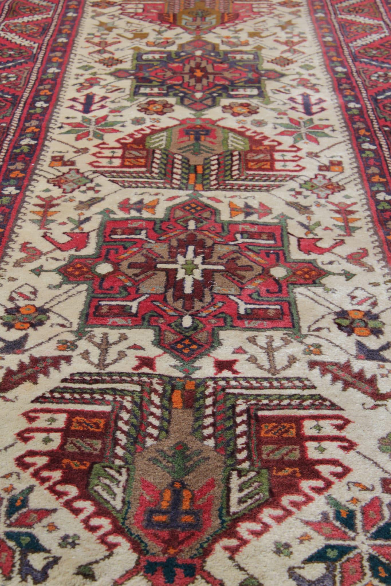 Persian Vintage Runner Beige Geometric Runner Rug, Wool Carpet Runner For Sale