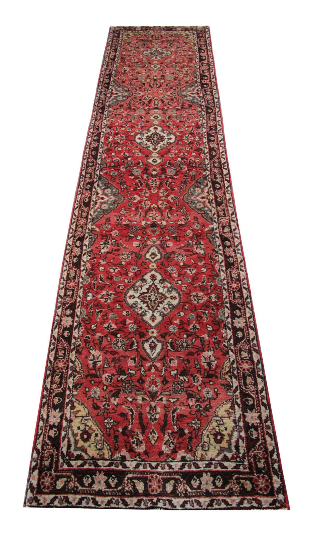 Persian Vintage Runner Floral Runner Rug, Rust Pink Carpet Runner, Wool Rug For Sale