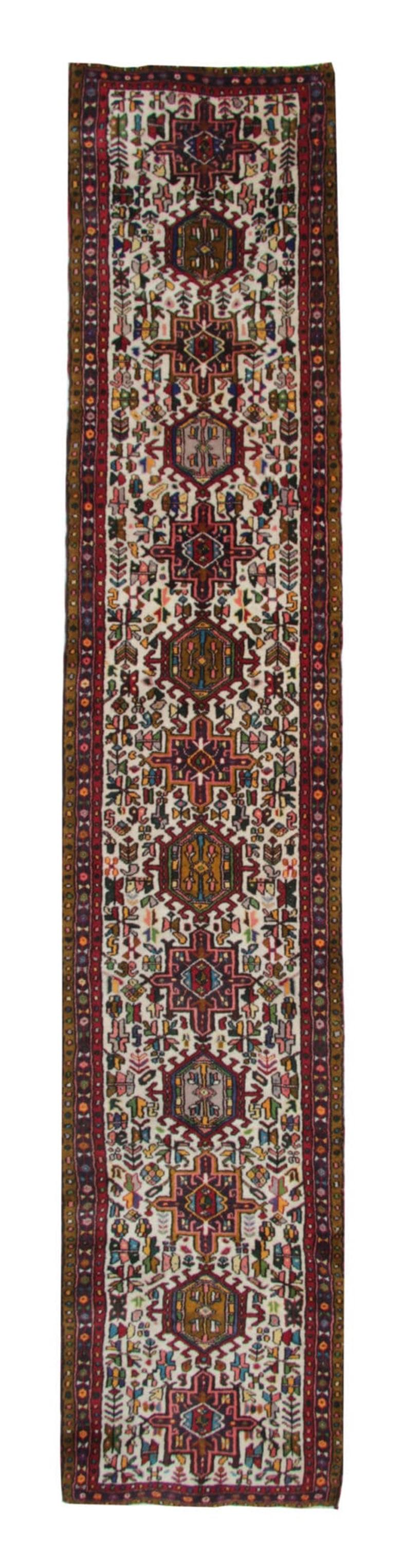 Persian Vintage Runner Geometric Runner Rug, Cream Carpet Runner, Wool Rug For Sale