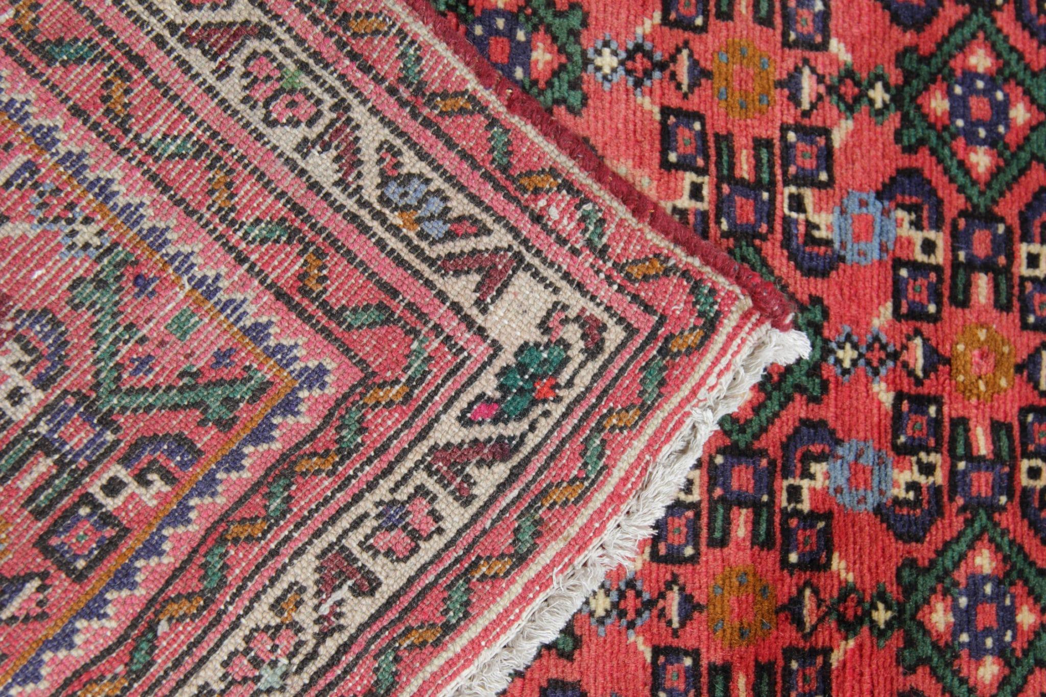 Persian Vintage Runner Geometric Runner Rug, Rust Pink Carpet Runner, Wool Rug For Sale