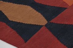 Vintage Persian Runner Kilim, Tribal Rug with Interlocking Geometric Bands