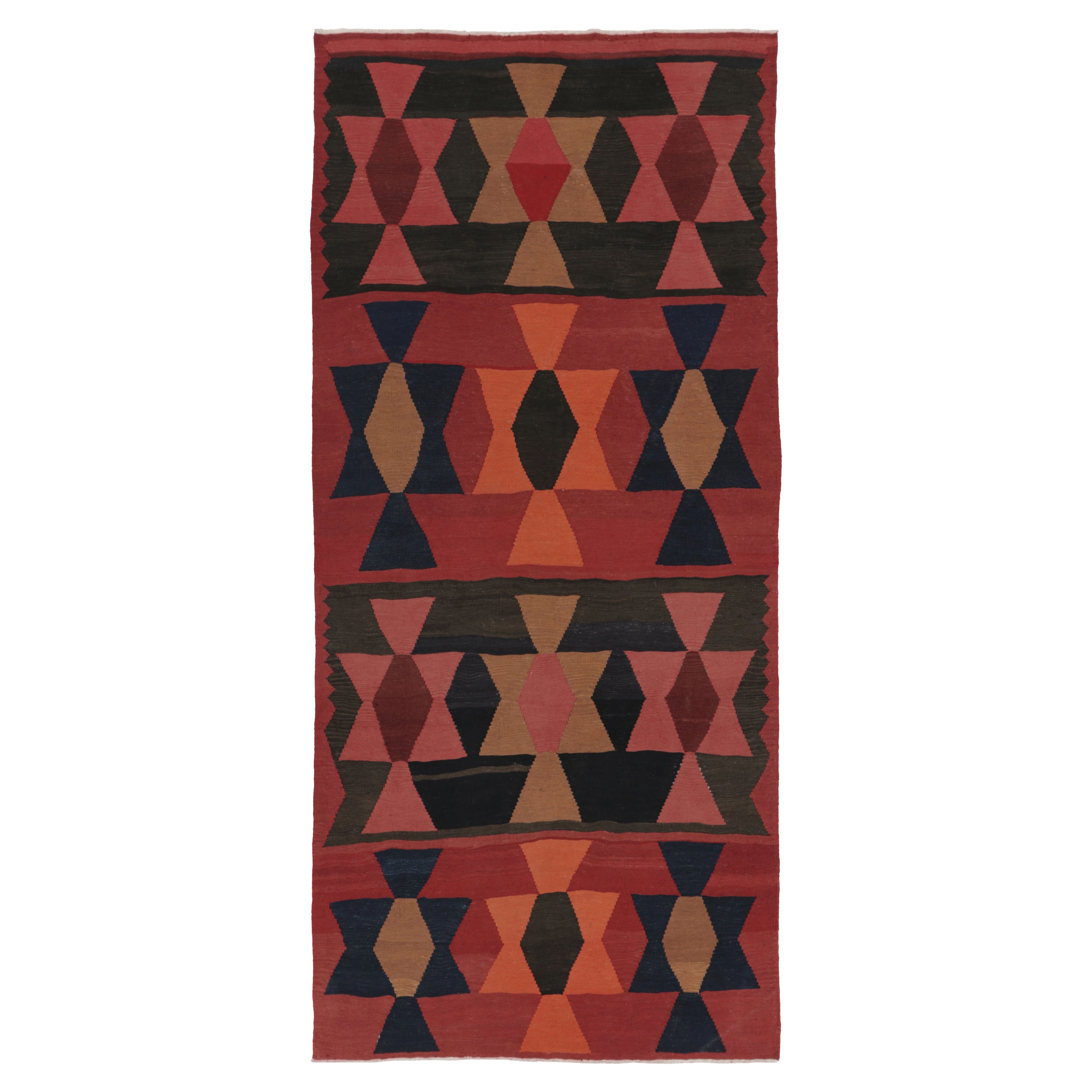 Vintage Persian Runner Kilim, Tribal Rug with Interlocking Geometric Bands For Sale