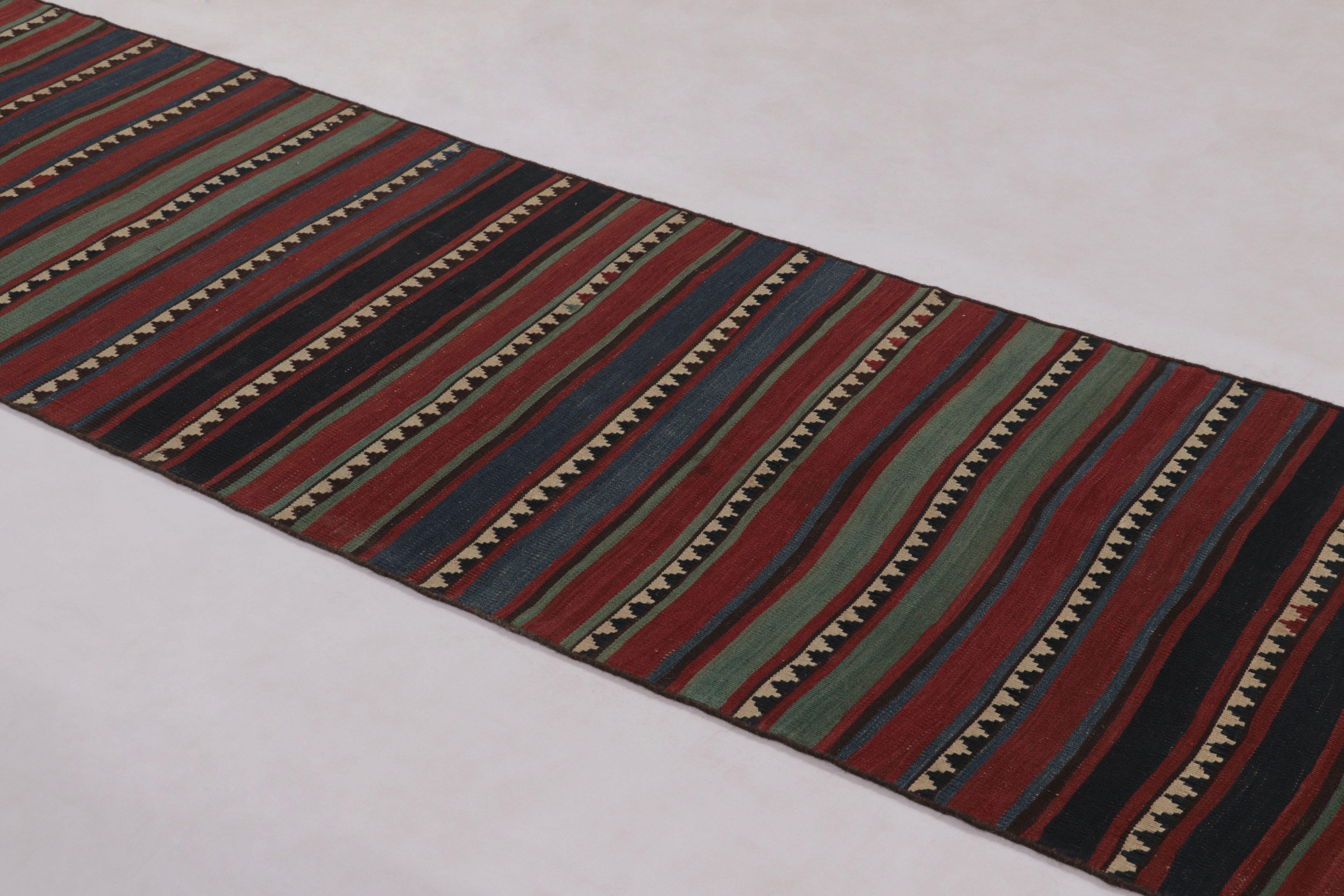 Vintage Persian Runner Kilim, Tribal Rug with Polychromatic Stripes s (Persisch) im Angebot