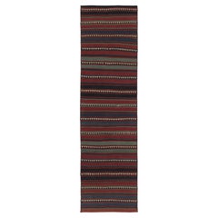 Vintage Persian Runner Kilim, Tribal Rug with Polychromatic Stripes s