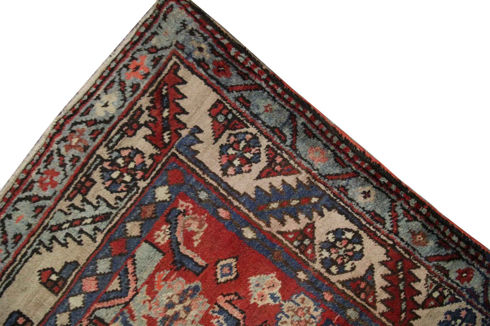 Persian Vintage Runner Mahal Rug Handmade Carpet Harati Pattern Red Stair Runner For Sale