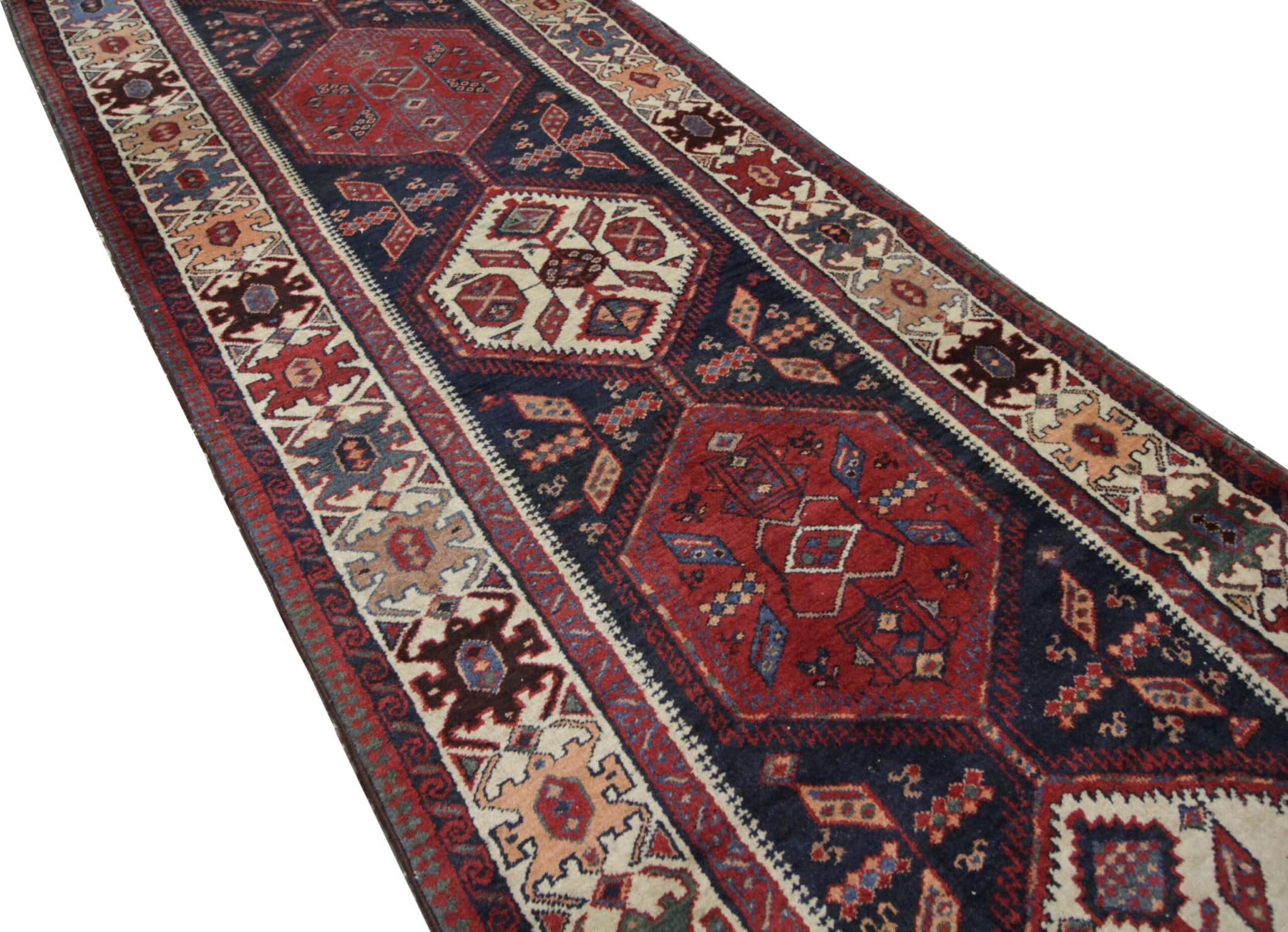 Persian Vintage Runner Rug Handmade Carpet Geometric Ardebil tribal Stair Runner For Sale