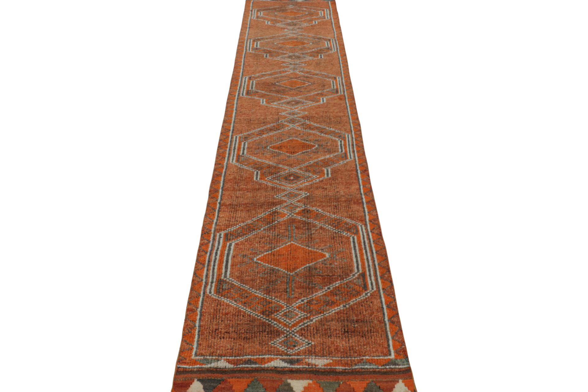 Hand-Knotted Vintage Persian runner with Orange and White Patterns by Rug & Kilim For Sale