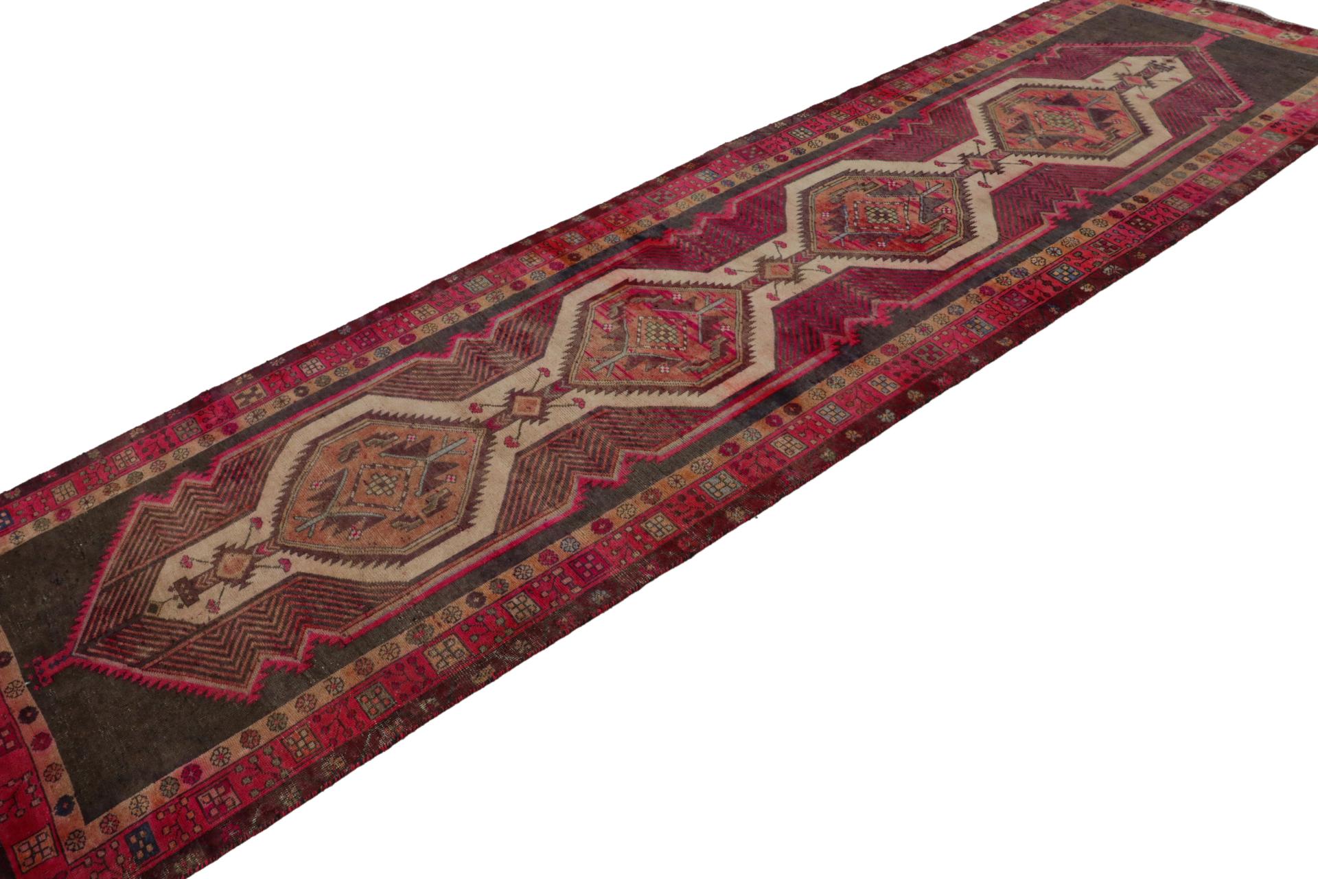 Hand knotted in wool, a 3x12 Persian rug circa 1970-1980 - latest to join Rug & Kilim’s vintage selections.

On the Design:

The runner enjoys geometric patterns in red and beige-brown. Keen eyes will admire the repetition lending a refined sense of
